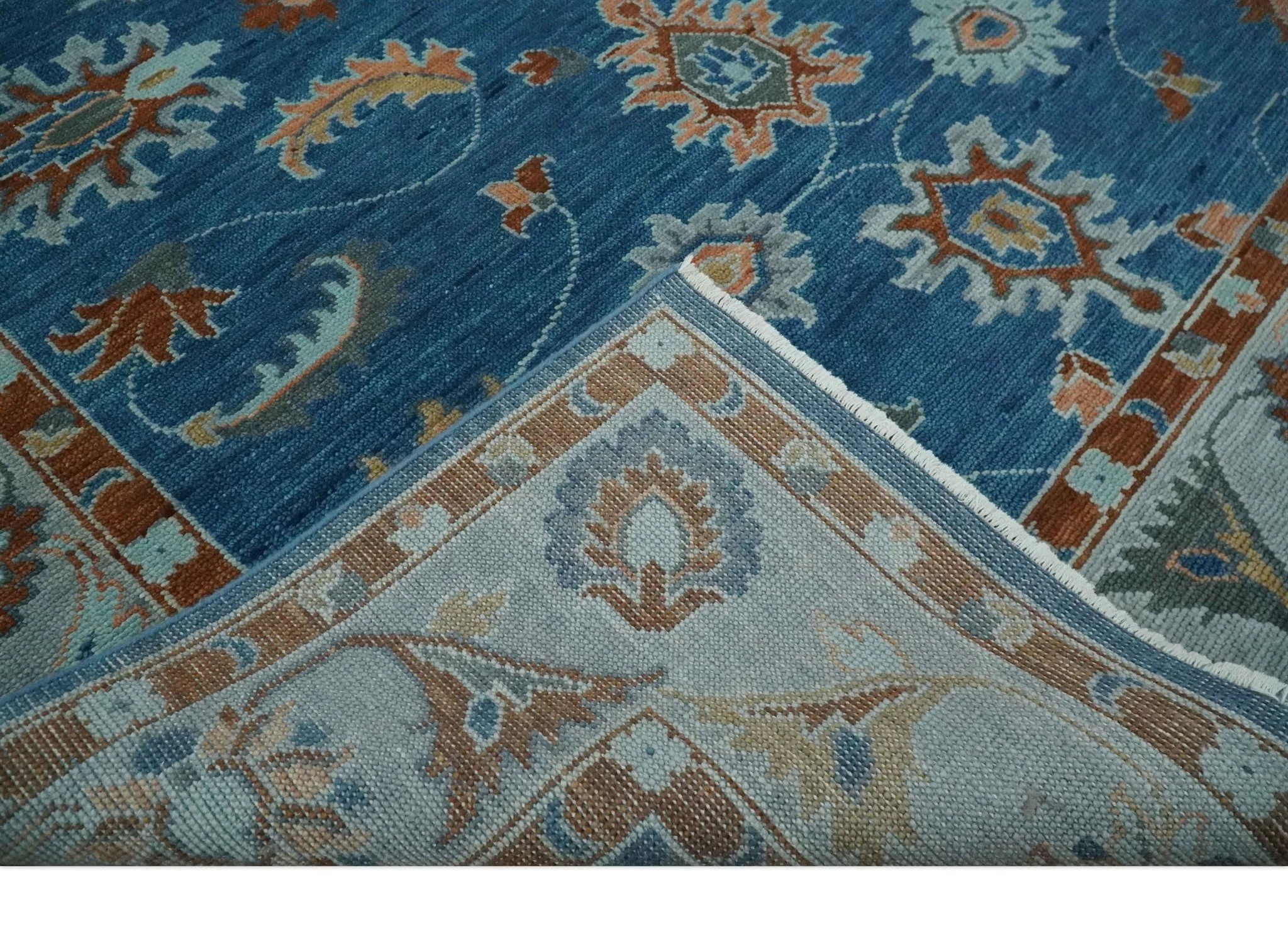 Custom Made Blue and Silver Hand knotted colorful Traditional Oushak wool Area Rug - Image 6