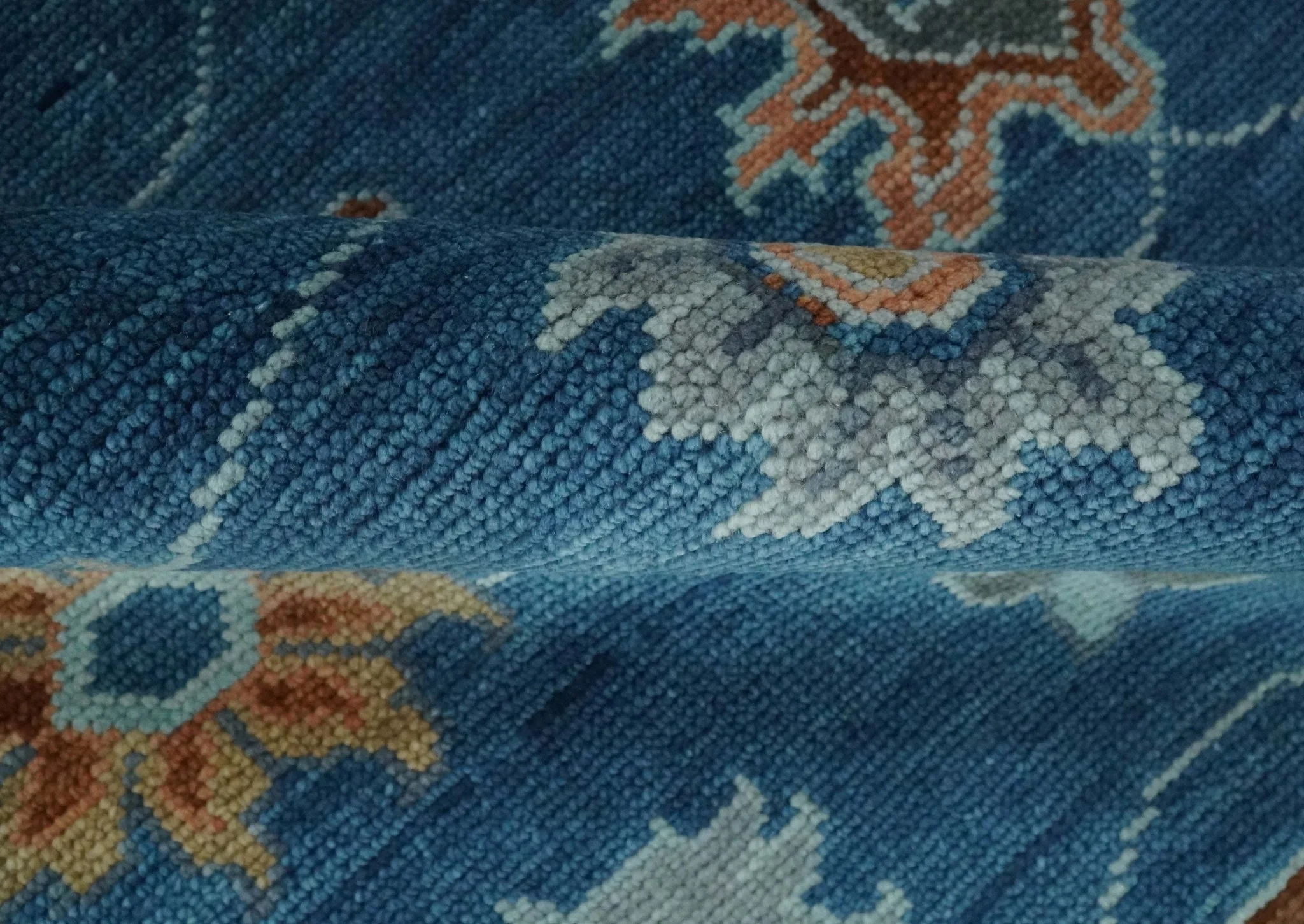 Custom Made Blue and Silver Hand knotted colorful Traditional Oushak wool Area Rug - Image 7