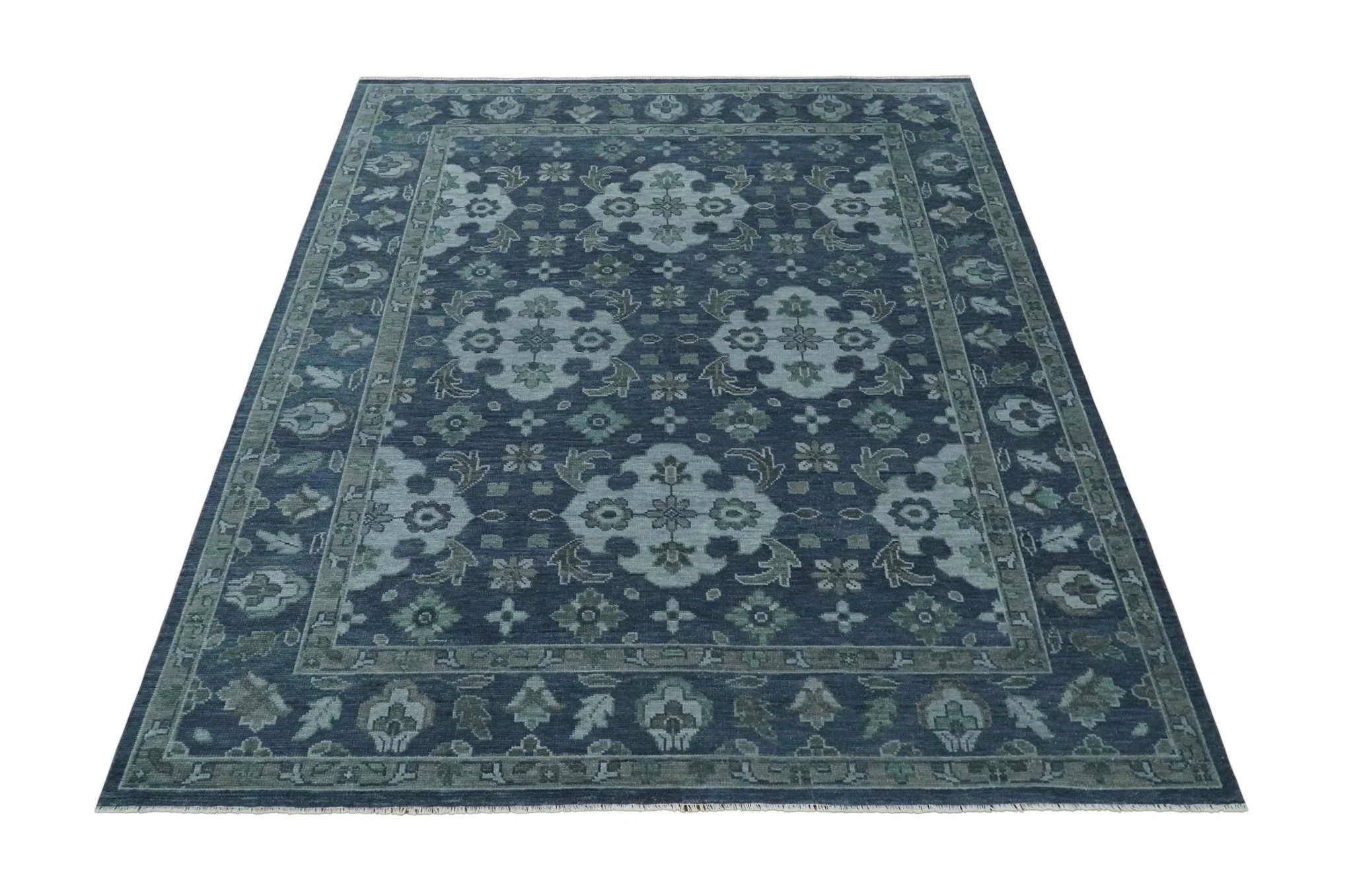Antique Blue and Silver Traditional Hand Knotted Vintage Oushak Wool Rug, Living Room Rug - Image 10