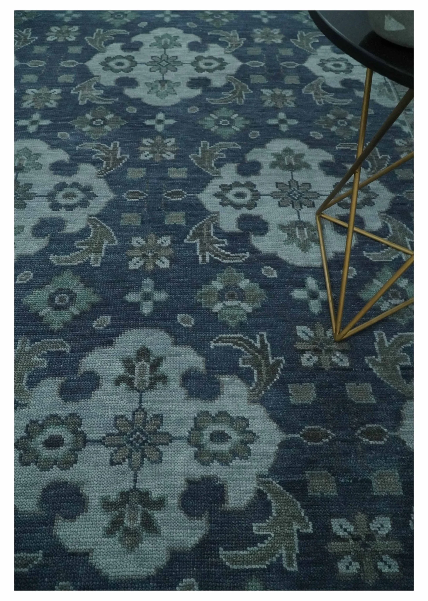 Antique Blue and Silver Traditional Hand Knotted Vintage Oushak Wool Rug, Living Room Rug - Image 2