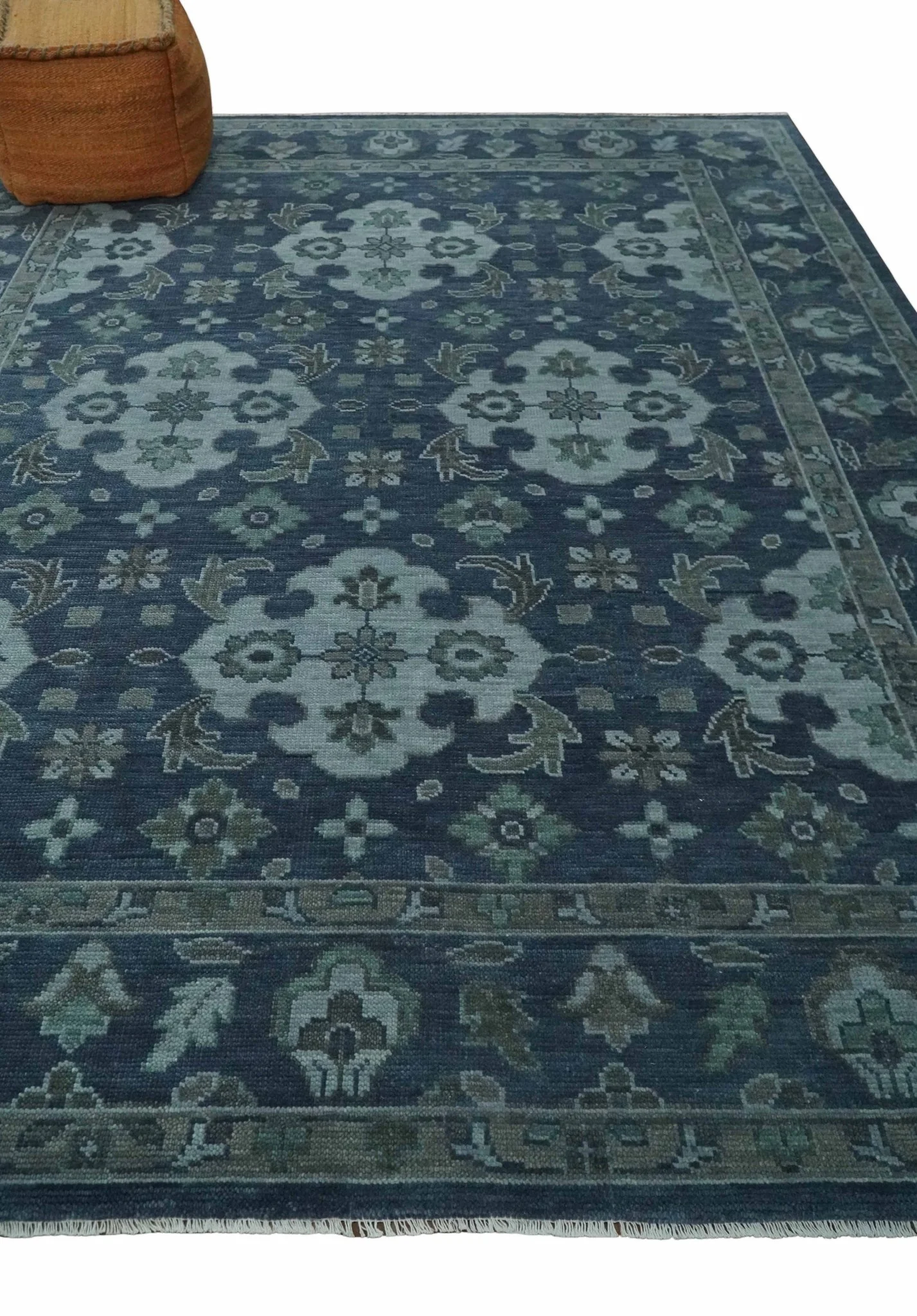 Antique Blue and Silver Traditional Hand Knotted Vintage Oushak Wool Rug, Living Room Rug - Image 3