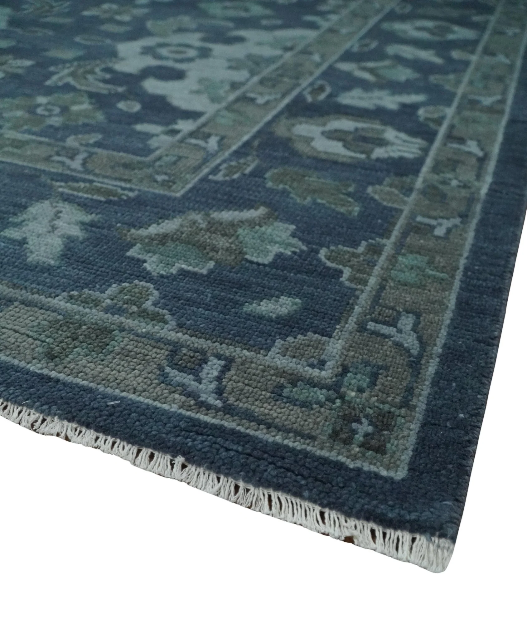 Antique Blue and Silver Traditional Hand Knotted Vintage Oushak Wool Rug, Living Room Rug - Image 5