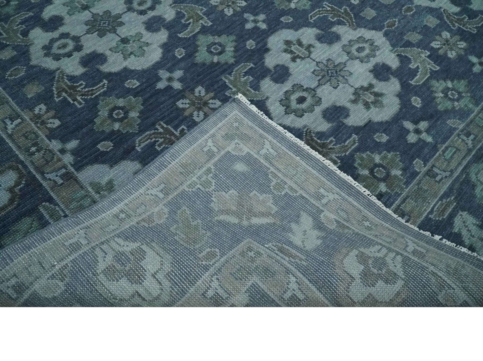 Antique Blue and Silver Traditional Hand Knotted Vintage Oushak Wool Rug, Living Room Rug - Image 7