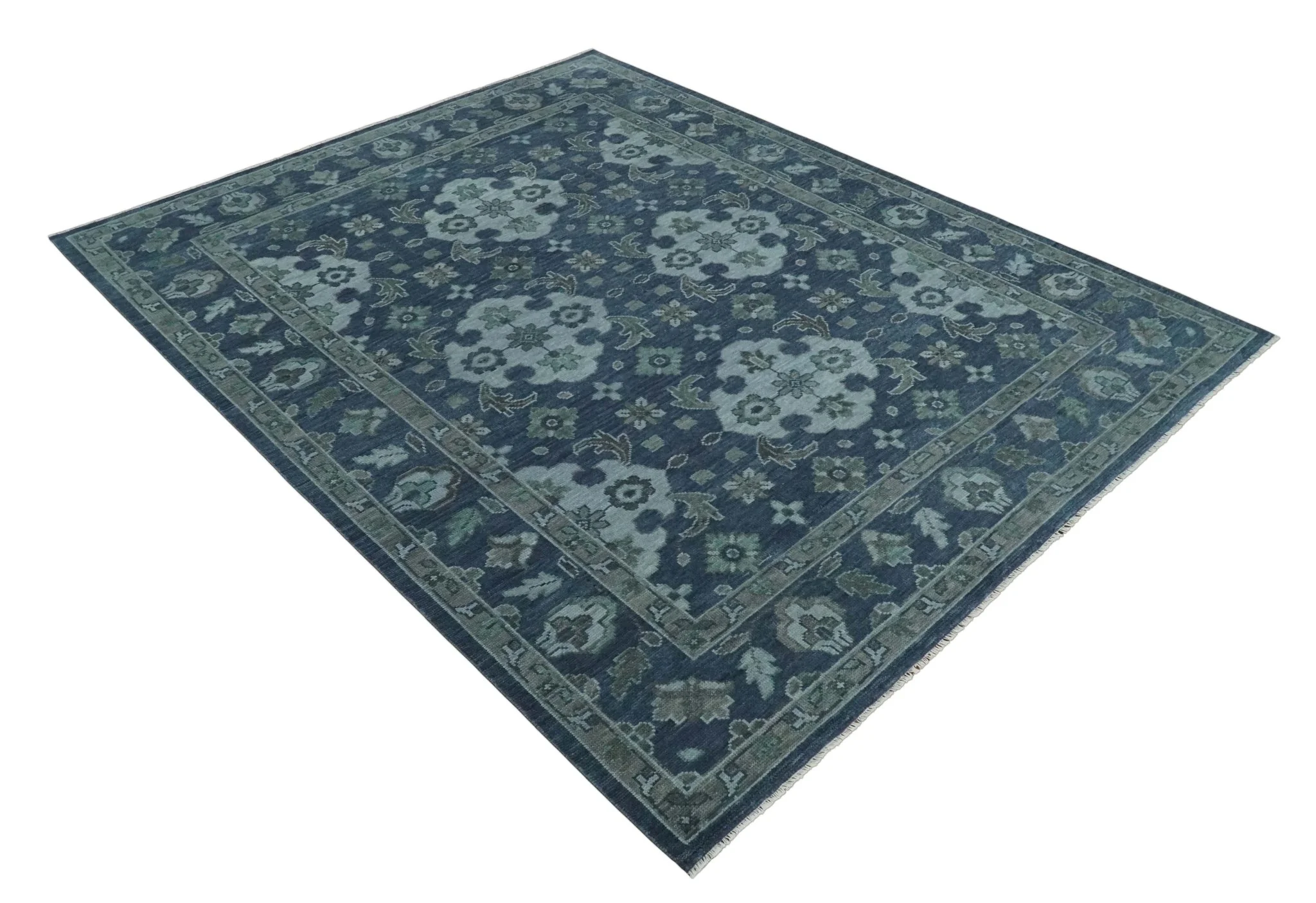 Antique Blue and Silver Traditional Hand Knotted Vintage Oushak Wool Rug, Living Room Rug - Image 9