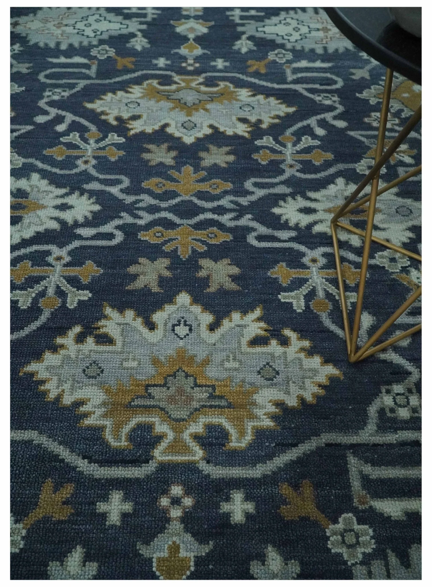 Antique style Blue and Silver Traditional Multi Size Hand Knotted Oushak Wool Rug - Image 2
