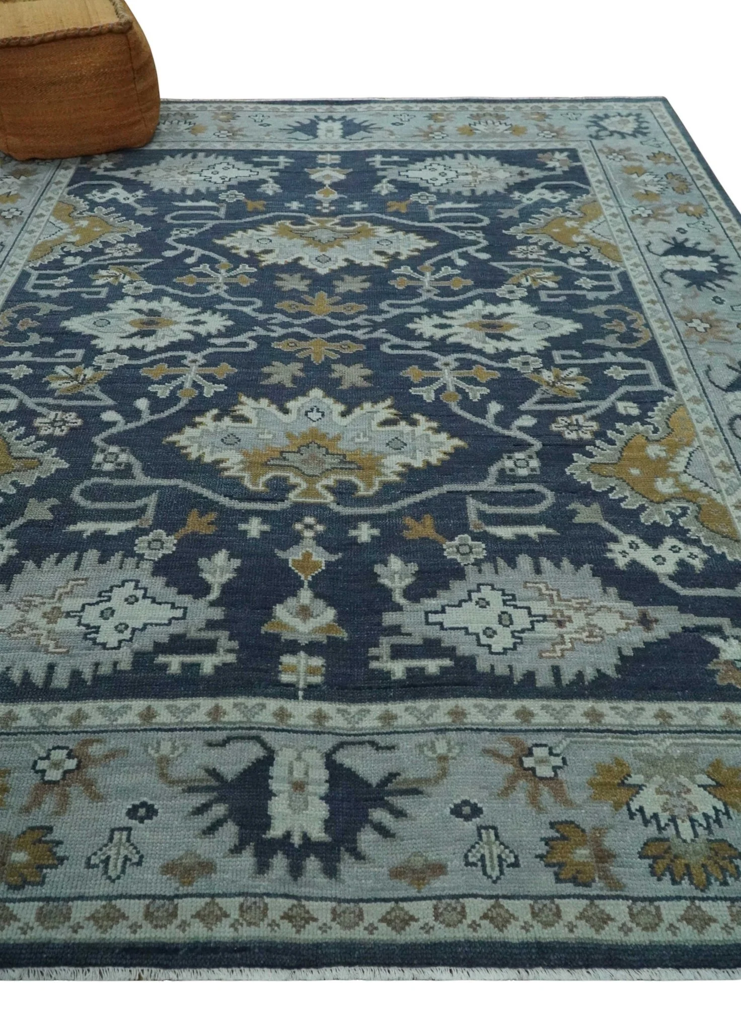 Antique style Blue and Silver Traditional Multi Size Hand Knotted Oushak Wool Rug - Image 3