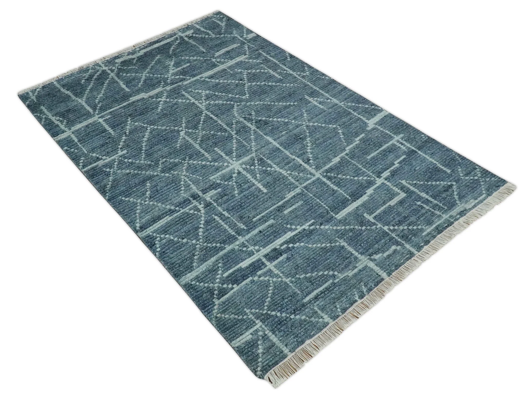 Hand Knotted Blue and Silver Trellis Moroccan Rug Made with Blended Wool Multi size Rug - Image 10
