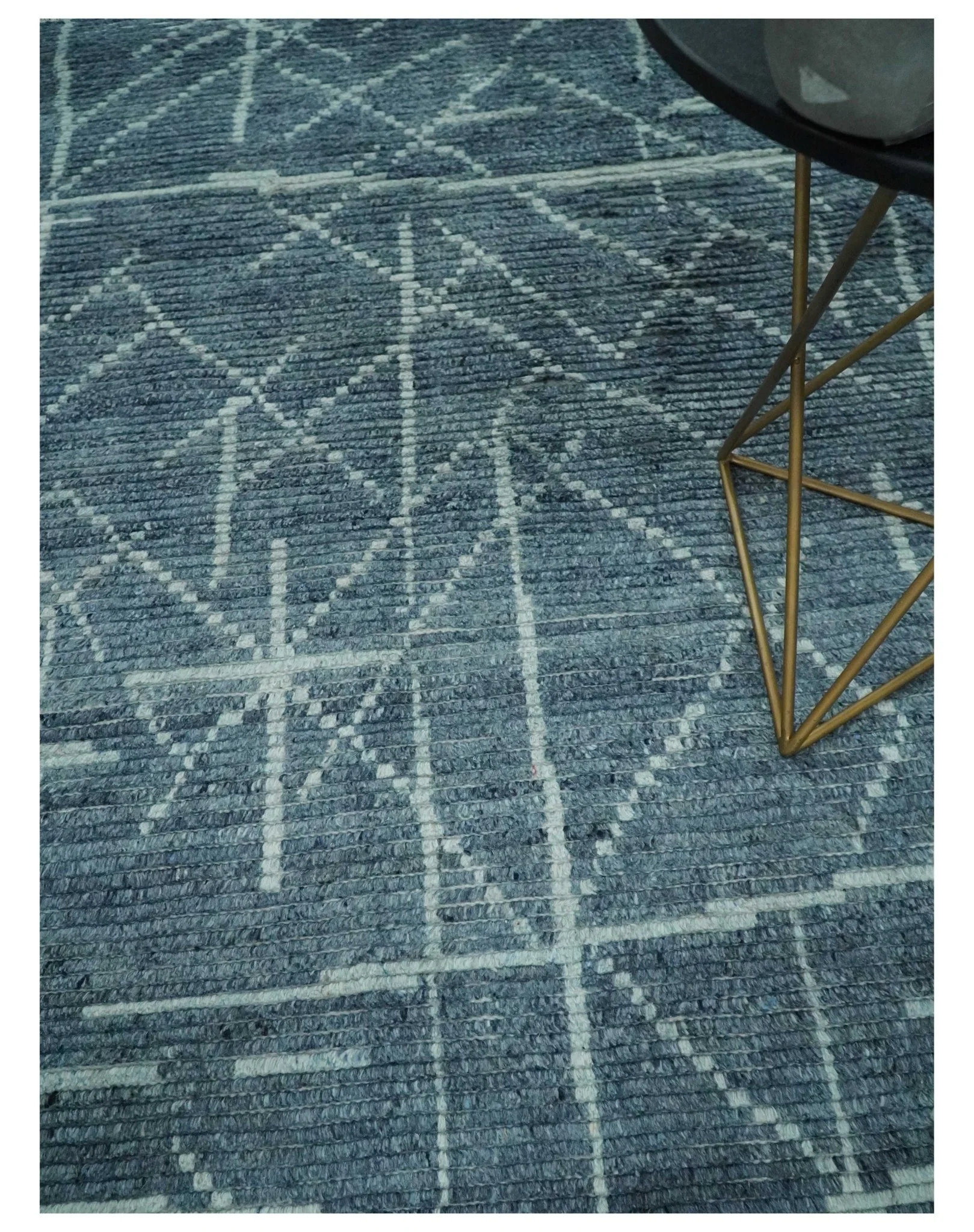 Hand Knotted Blue and Silver Trellis Moroccan Rug Made with Blended Wool Multi size Rug - Image 2