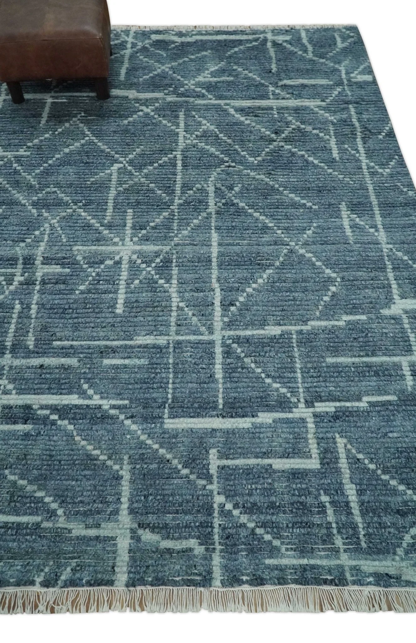 Hand Knotted Blue and Silver Trellis Moroccan Rug Made with Blended Wool Multi size Rug - Image 3