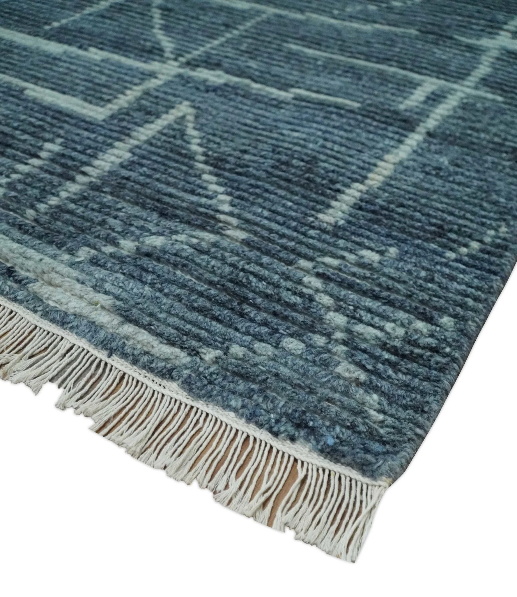 Hand Knotted Blue and Silver Trellis Moroccan Rug Made with Blended Wool Multi size Rug - Image 5