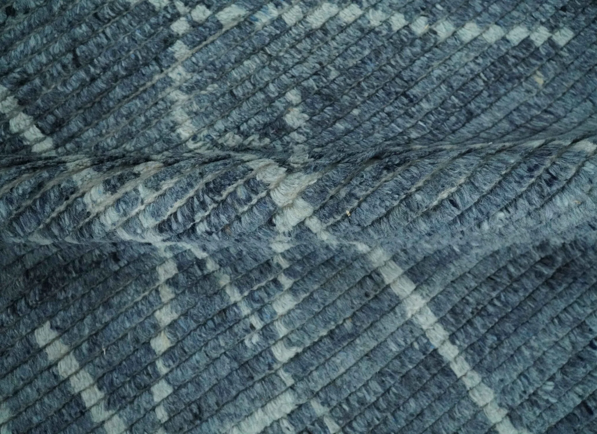 Hand Knotted Blue and Silver Trellis Moroccan Rug Made with Blended Wool Multi size Rug - Image 7