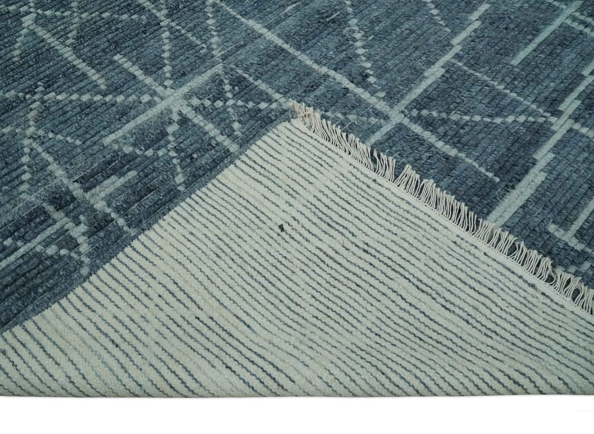 Hand Knotted Blue and Silver Trellis Moroccan Rug Made with Blended Wool Multi size Rug - Image 8