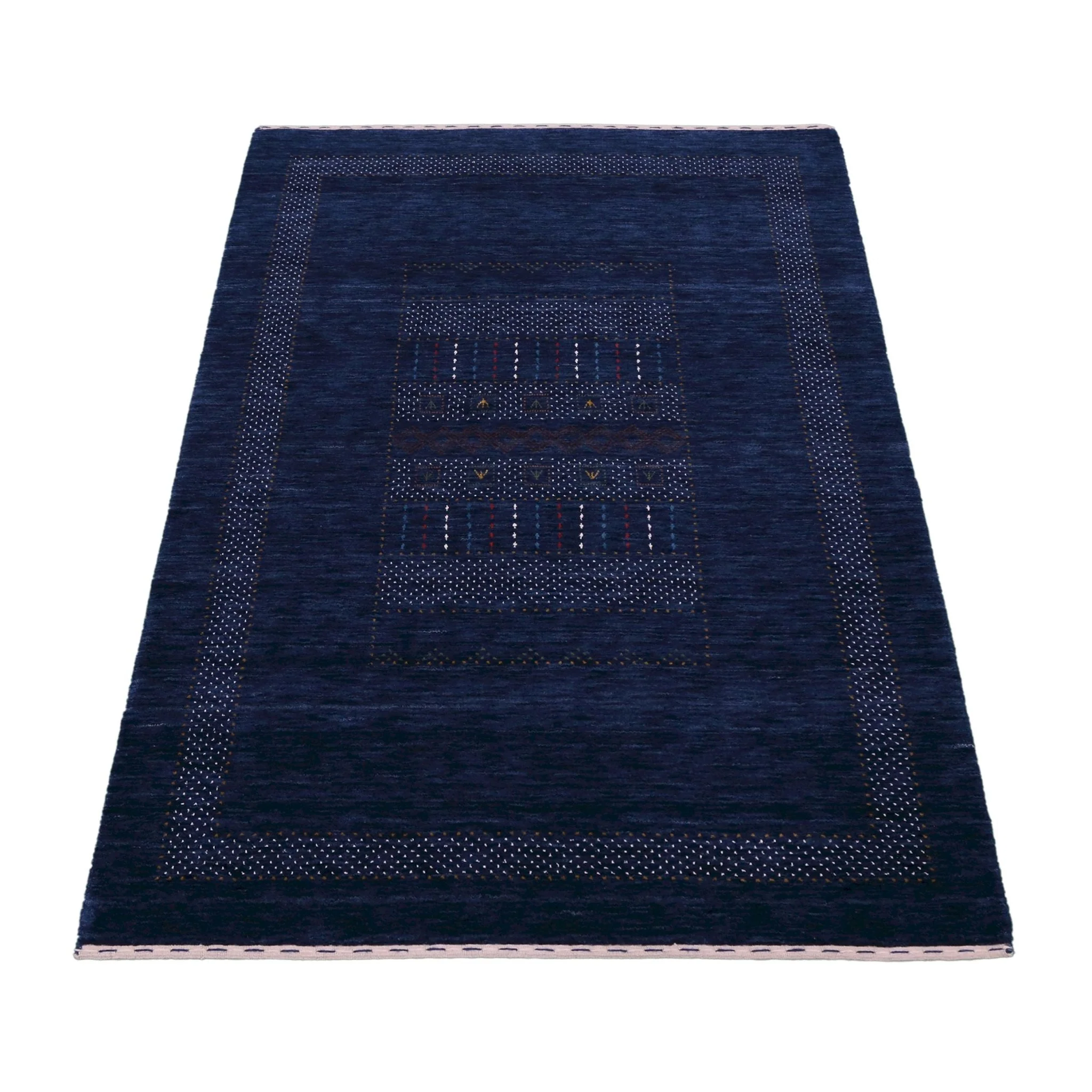 Blue And White Center Pattern Design Hand Loomed Wool Area Rug - Image 4