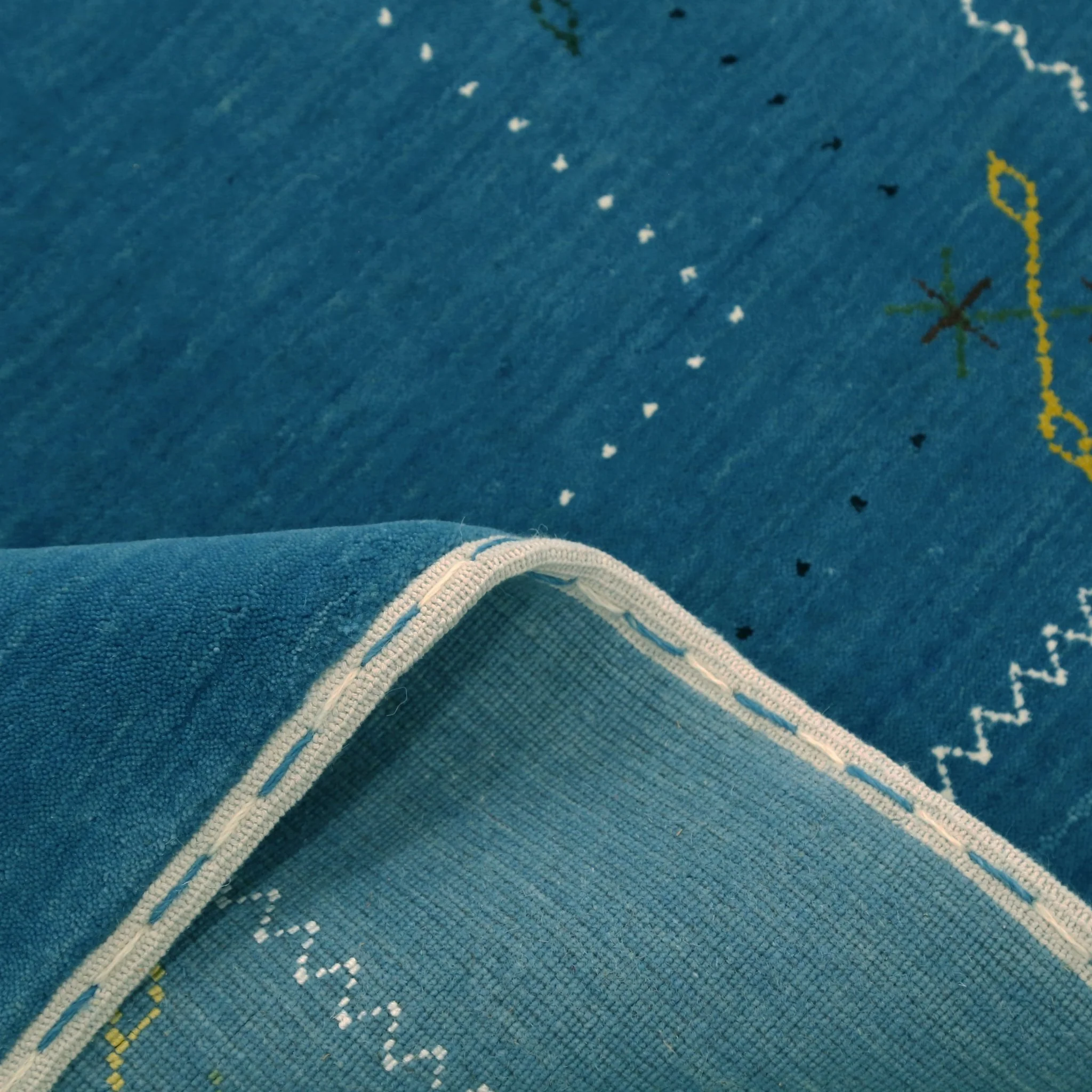 Blue And White Gabbeh Border Design Hand Loomed Wool Area Rug - Image 10