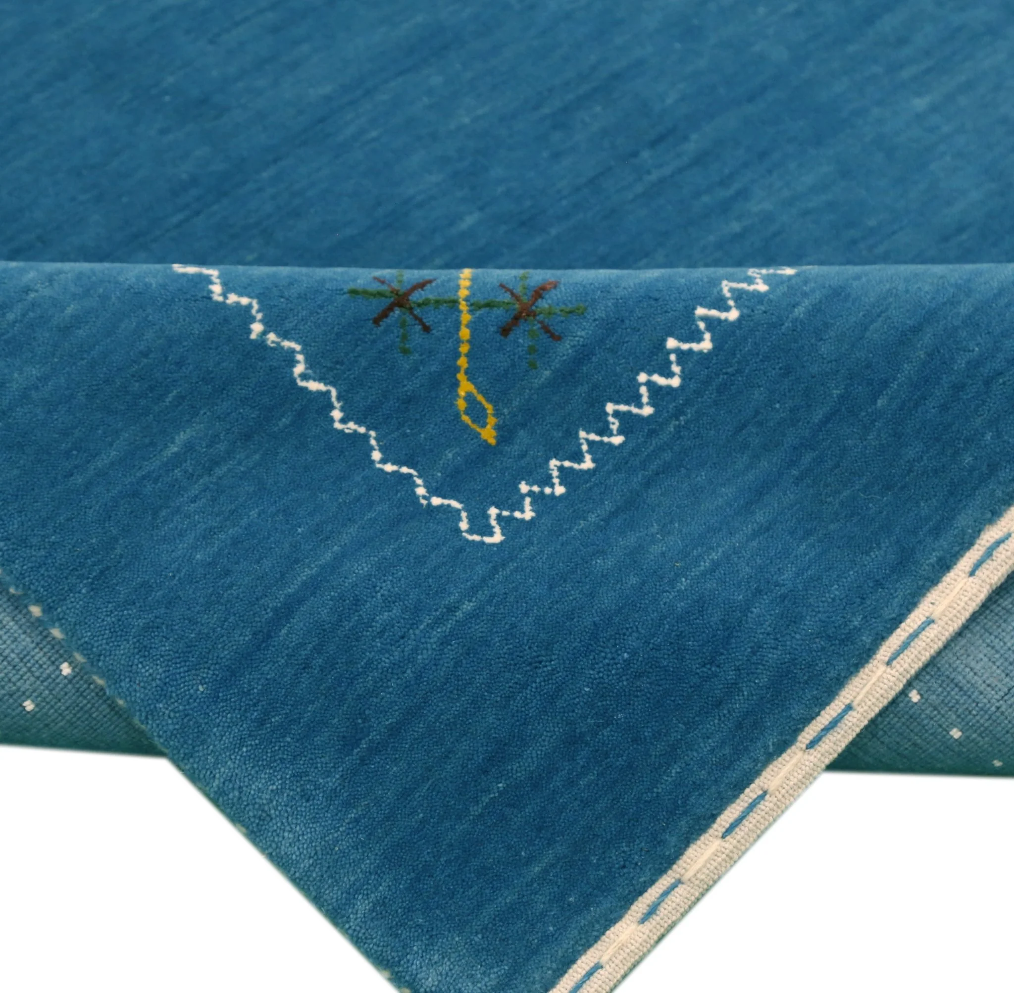 Blue And White Gabbeh Border Design Hand Loomed Wool Area Rug - Image 12