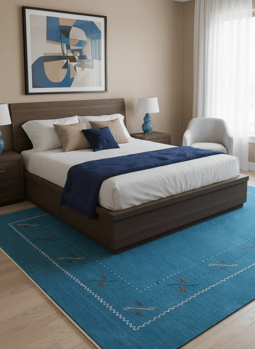Blue And White Gabbeh Border Design Hand Loomed Wool Area Rug - Image 2