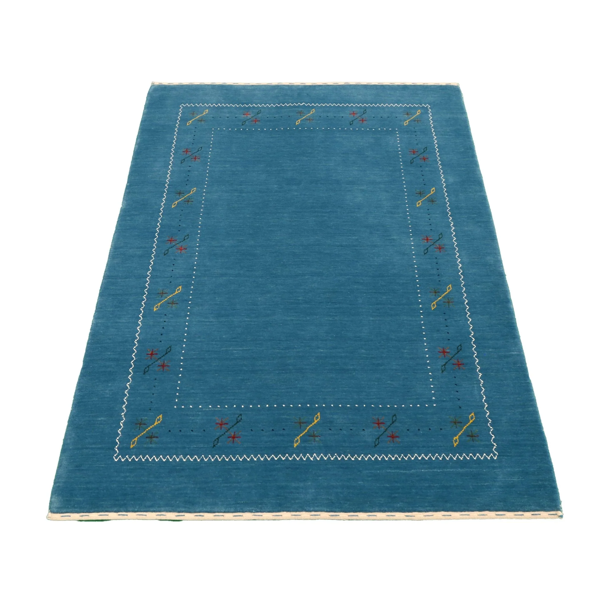 Blue And White Gabbeh Border Design Hand Loomed Wool Area Rug - Image 4