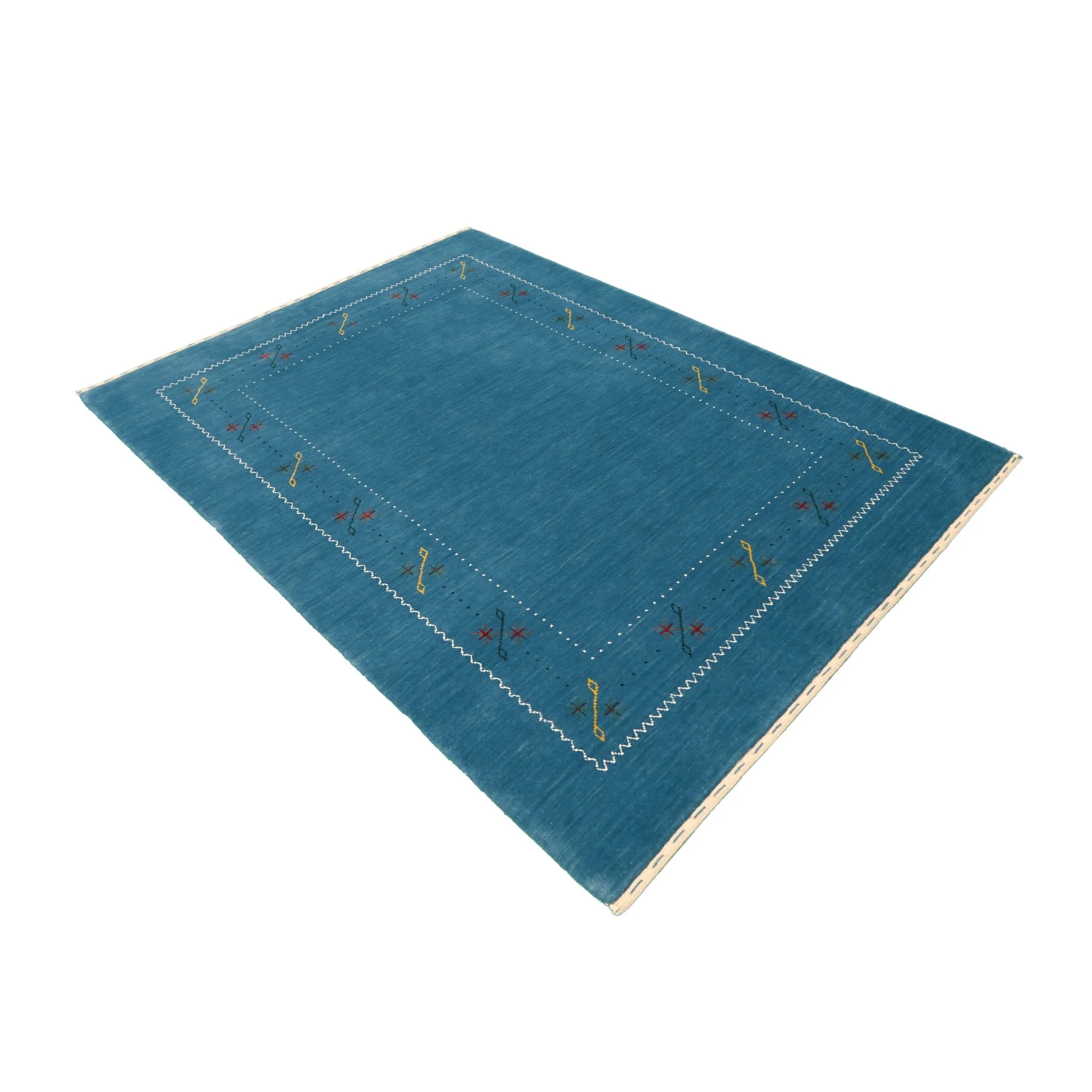 Blue And White Gabbeh Border Design Hand Loomed Wool Area Rug - Image 5