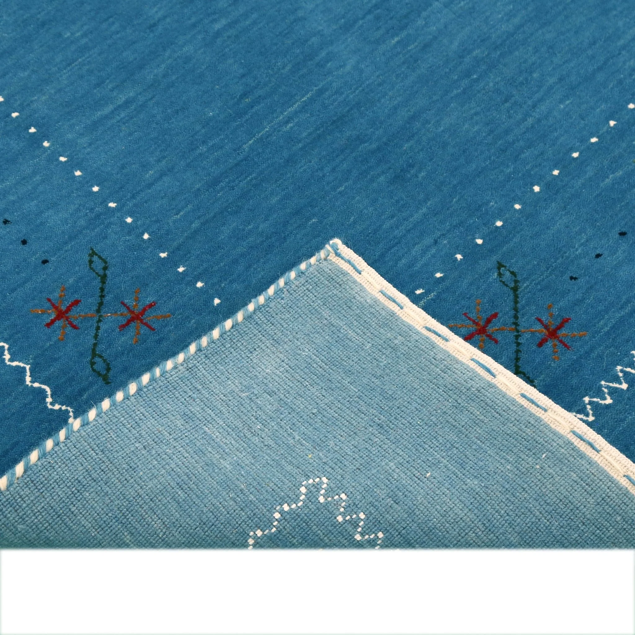 Blue And White Gabbeh Border Design Hand Loomed Wool Area Rug - Image 6