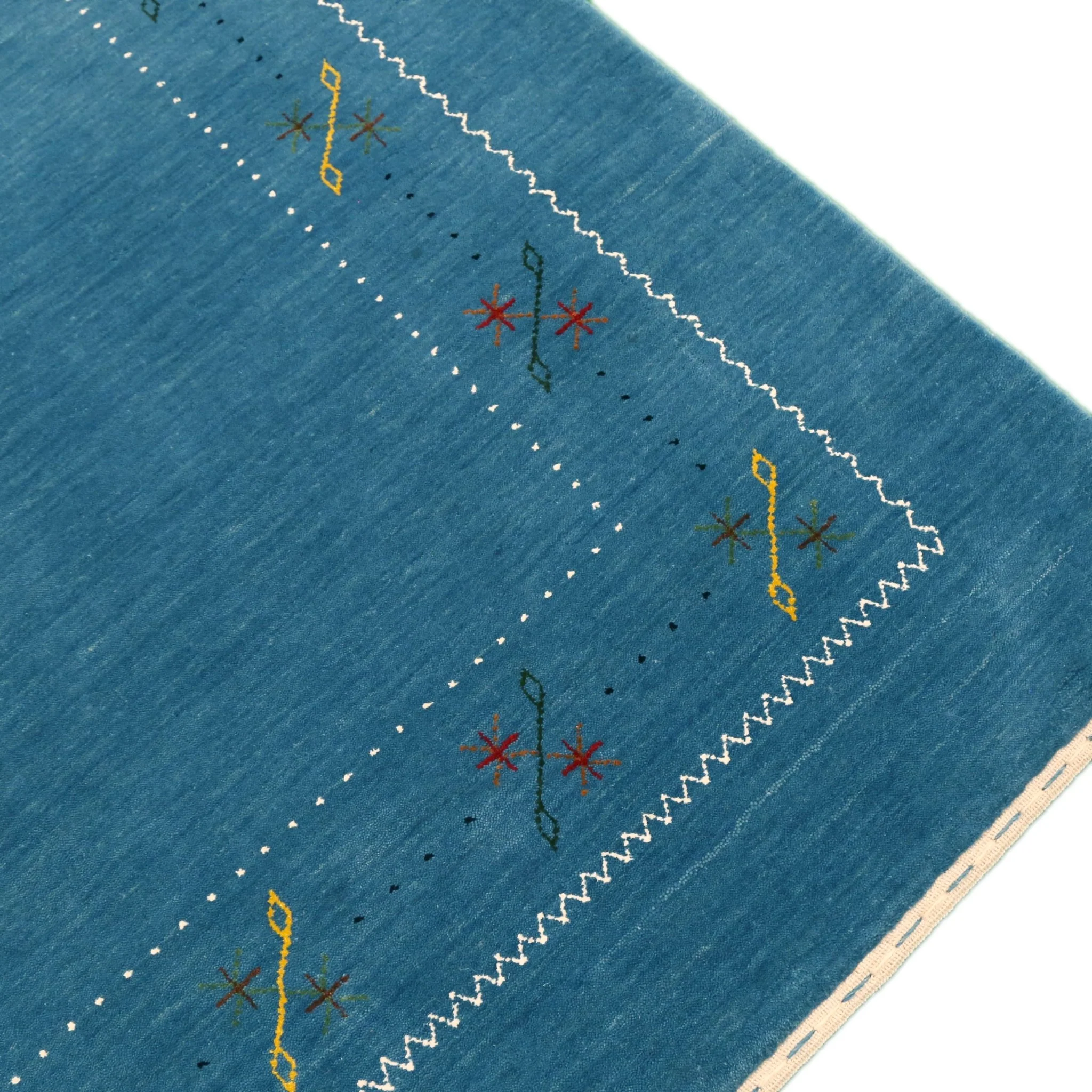 Blue And White Gabbeh Border Design Hand Loomed Wool Area Rug - Image 8