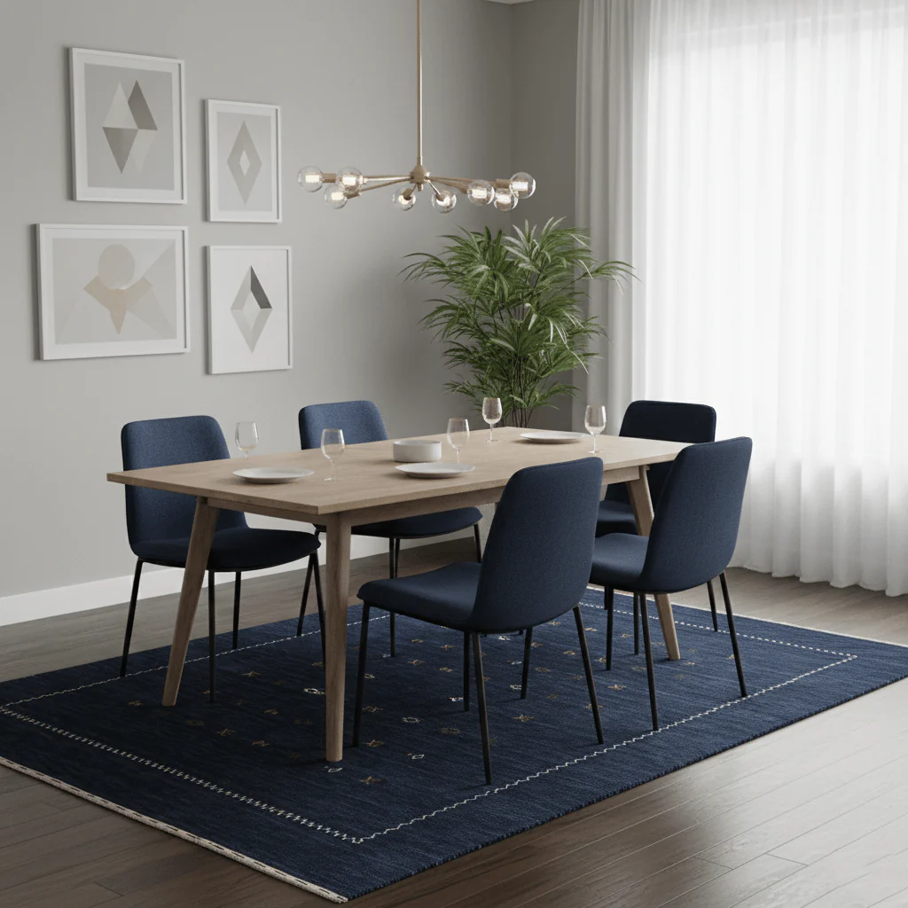 Blue And White Modern Design Hand Loomed Wool Area Rug - Image 2