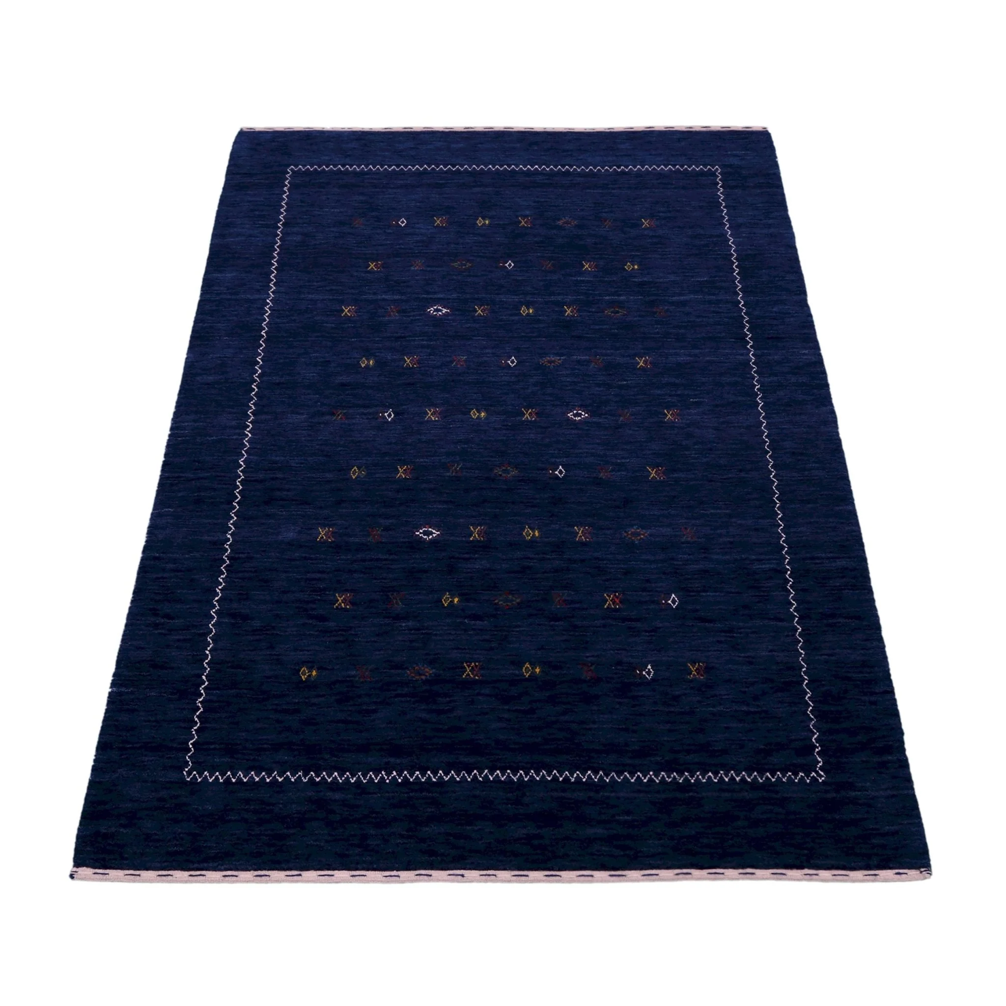 Blue And White Modern Design Hand Loomed Wool Area Rug - Image 3