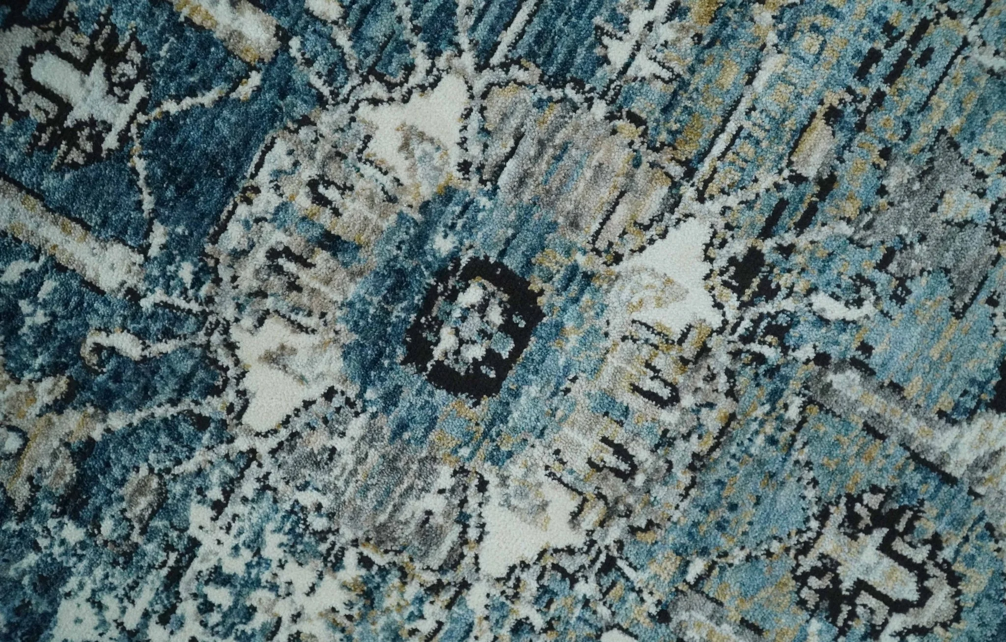 Blue, Beige and Black Antique Finish, Vintage look, Art Silk Area Rug, Living Room Rug | TRDMM1 - Image 11