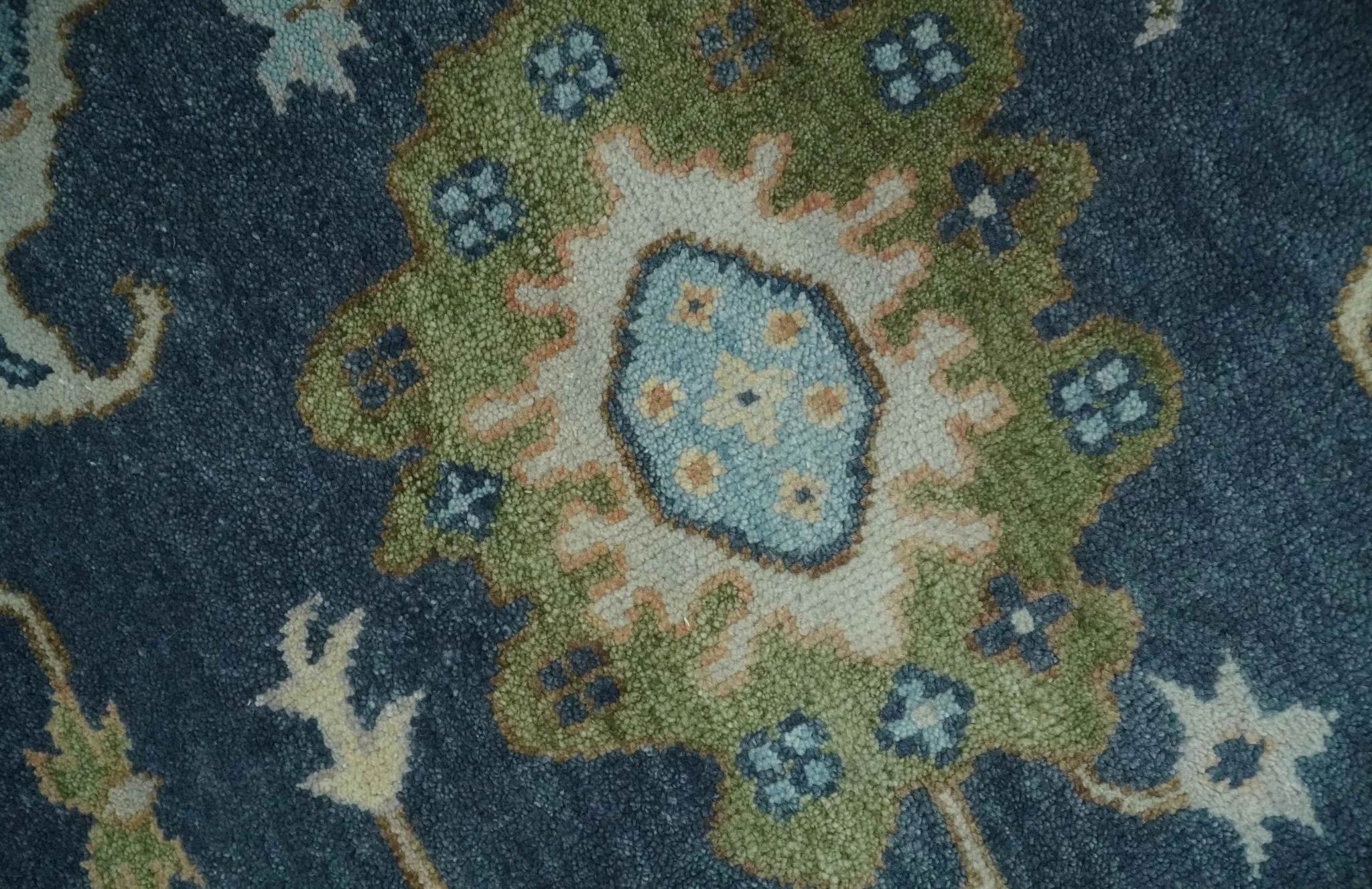 Blue, Beige and Green 9x12 Hand knotted Traditional Oushak Wool Area Rug - Image 4