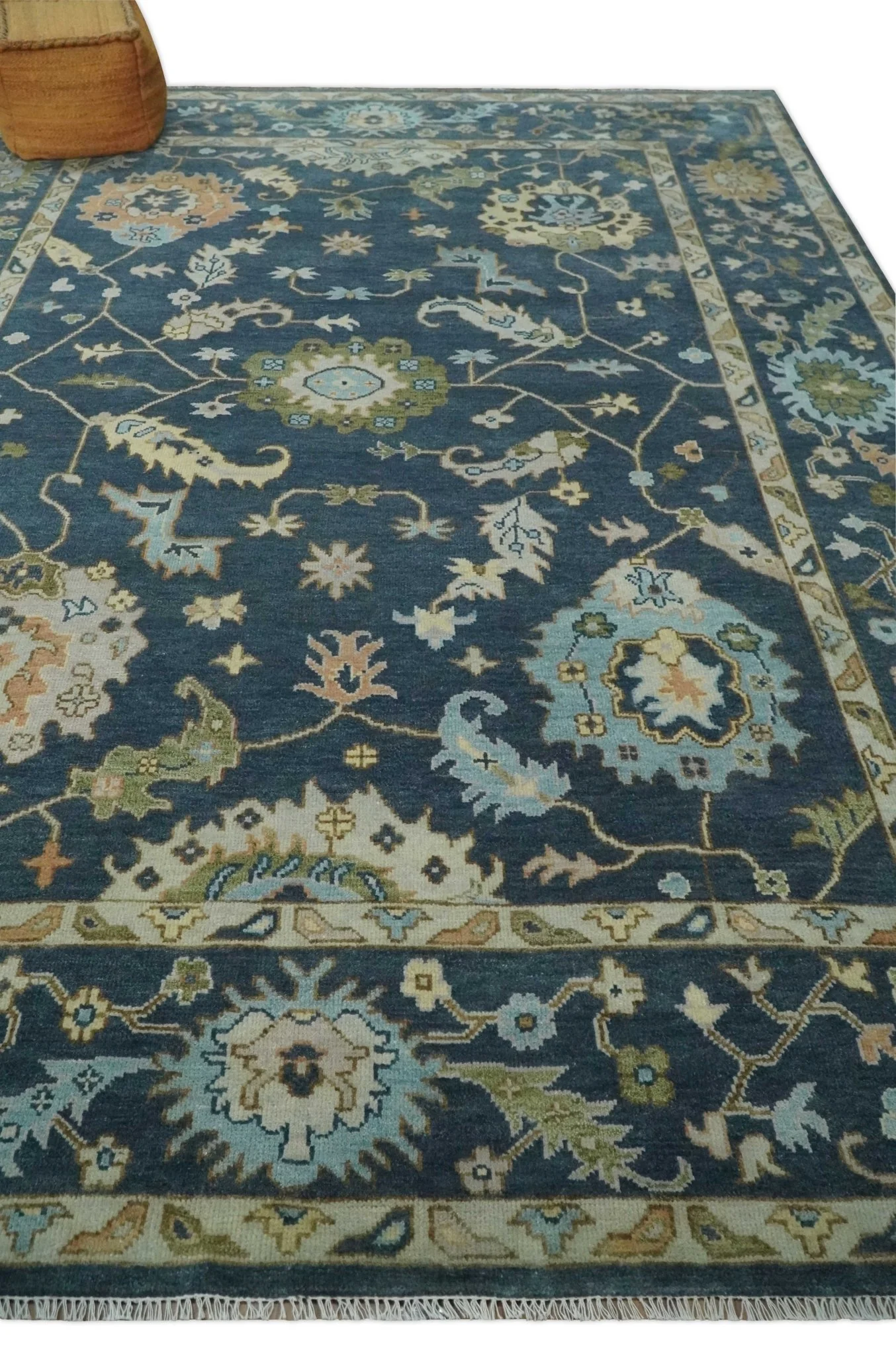 Blue, Beige and Green 10.3x13.8 Hand knotted Traditional Oushak Wool Area Rug, Kids, Living Room and Bedroom Rug - Image 3