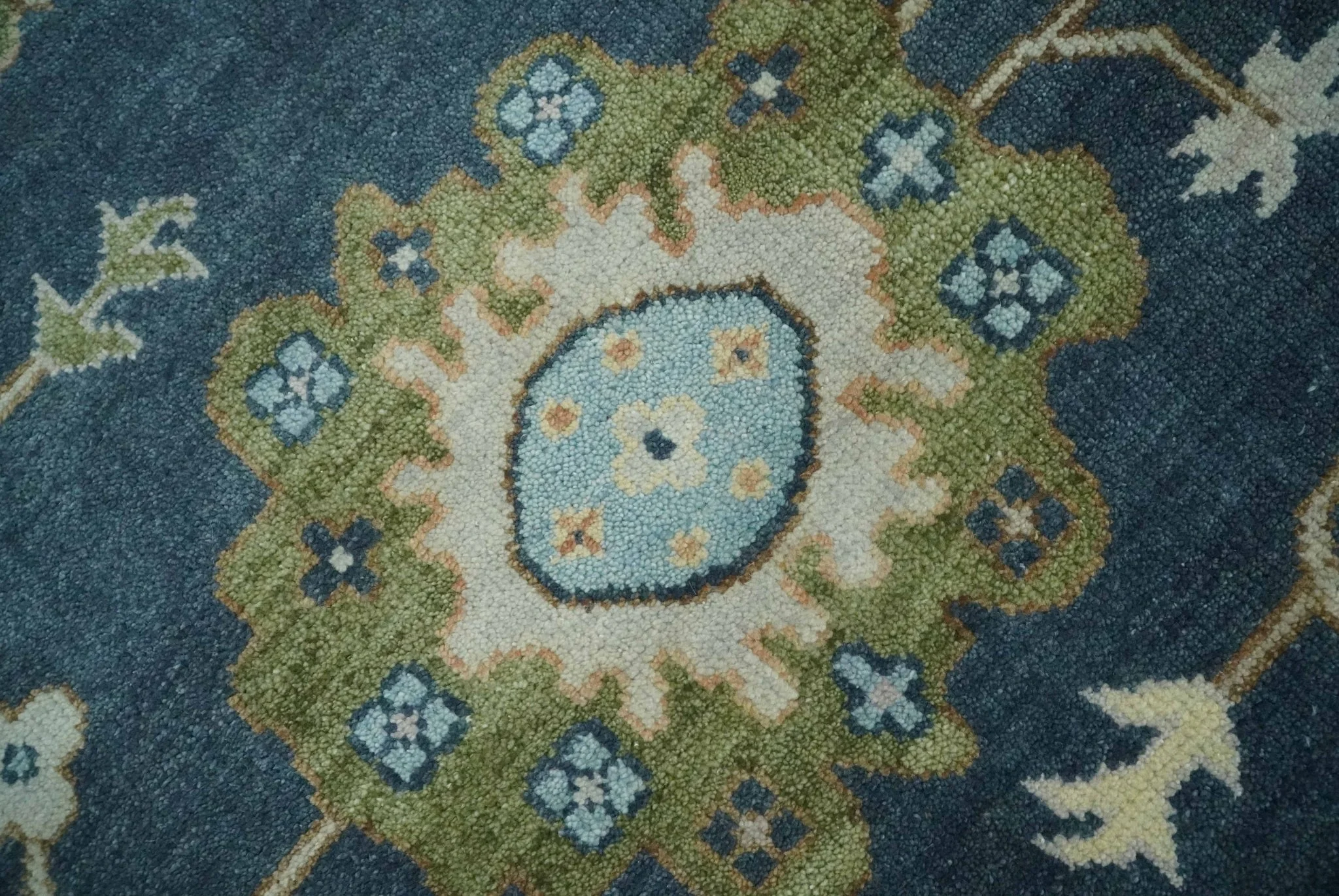 Blue, Beige and Green 10.3x13.8 Hand knotted Traditional Oushak Wool Area Rug, Kids, Living Room and Bedroom Rug - Image 4