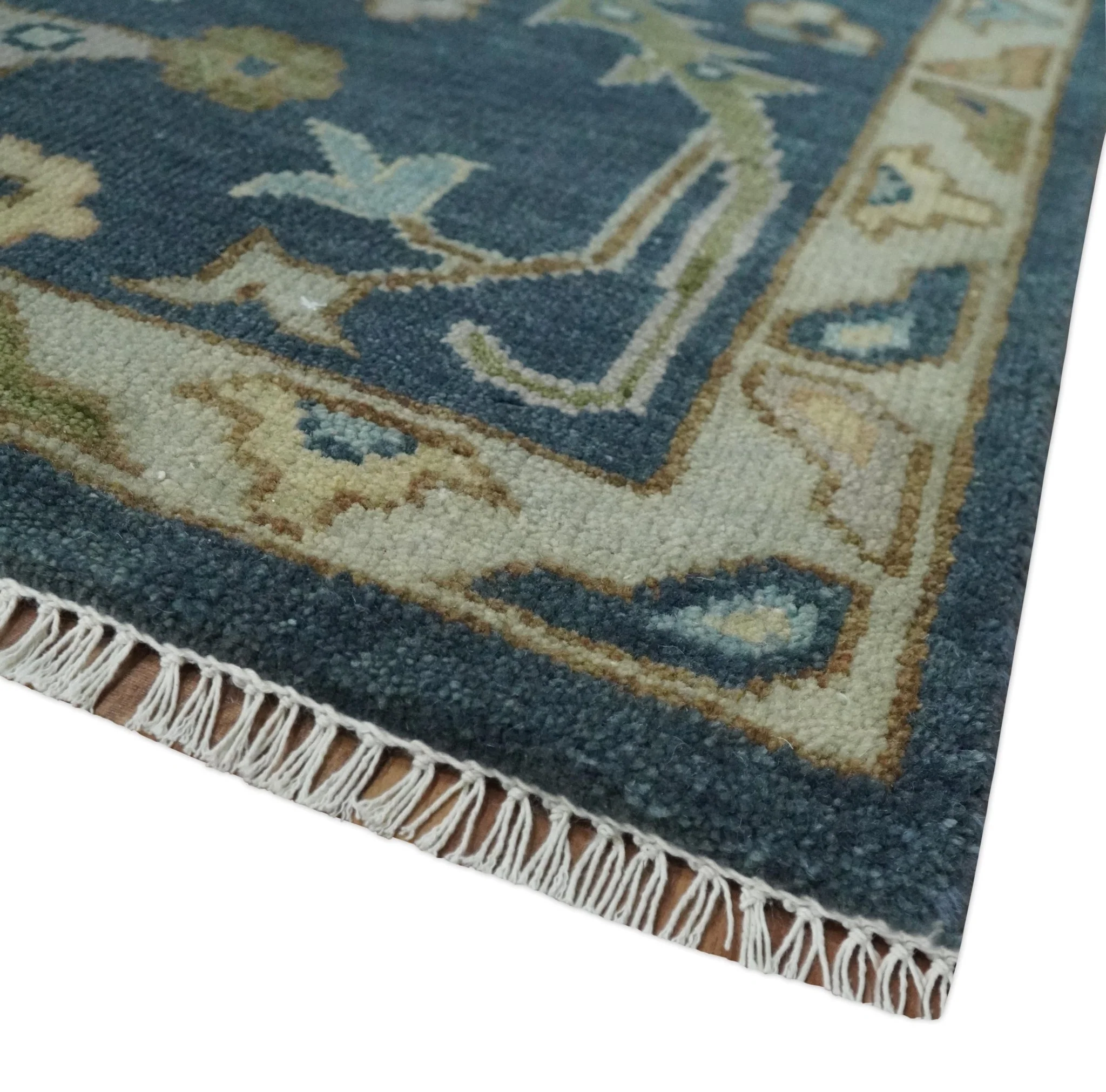 Blue, Beige and Green 10.3x13.8 Hand knotted Traditional Oushak Wool Area Rug, Kids, Living Room and Bedroom Rug - Image 5