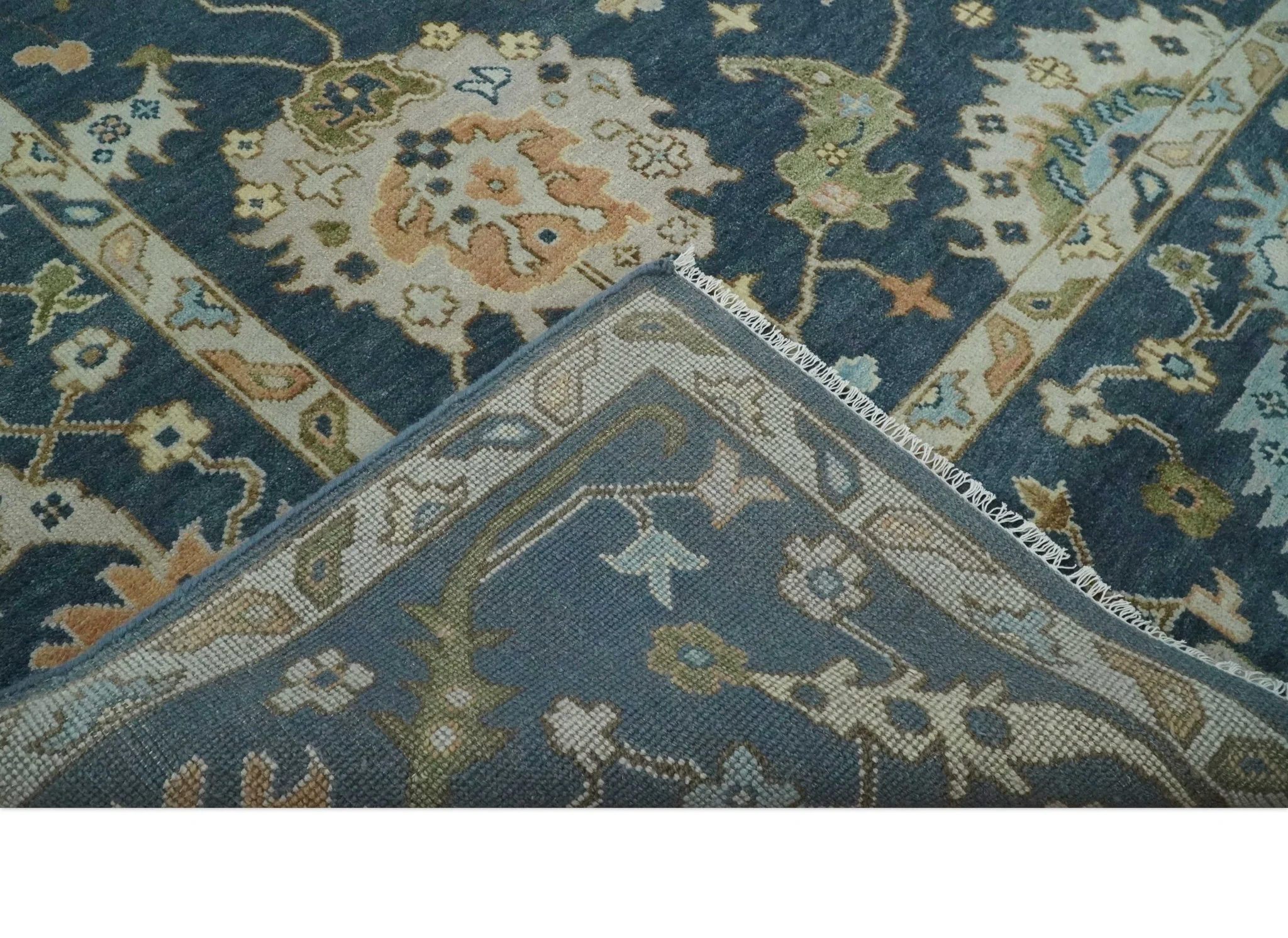 Blue, Beige and Green 10.3x13.8 Hand knotted Traditional Oushak Wool Area Rug, Kids, Living Room and Bedroom Rug - Image 6