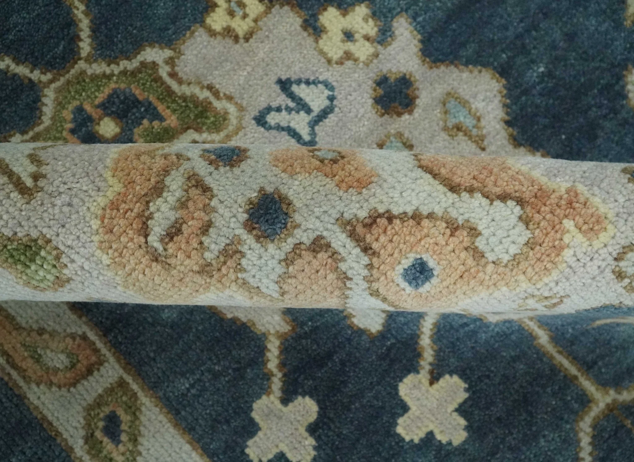 Blue, Beige and Green 10.3x13.8 Hand knotted Traditional Oushak Wool Area Rug, Kids, Living Room and Bedroom Rug - Image 7