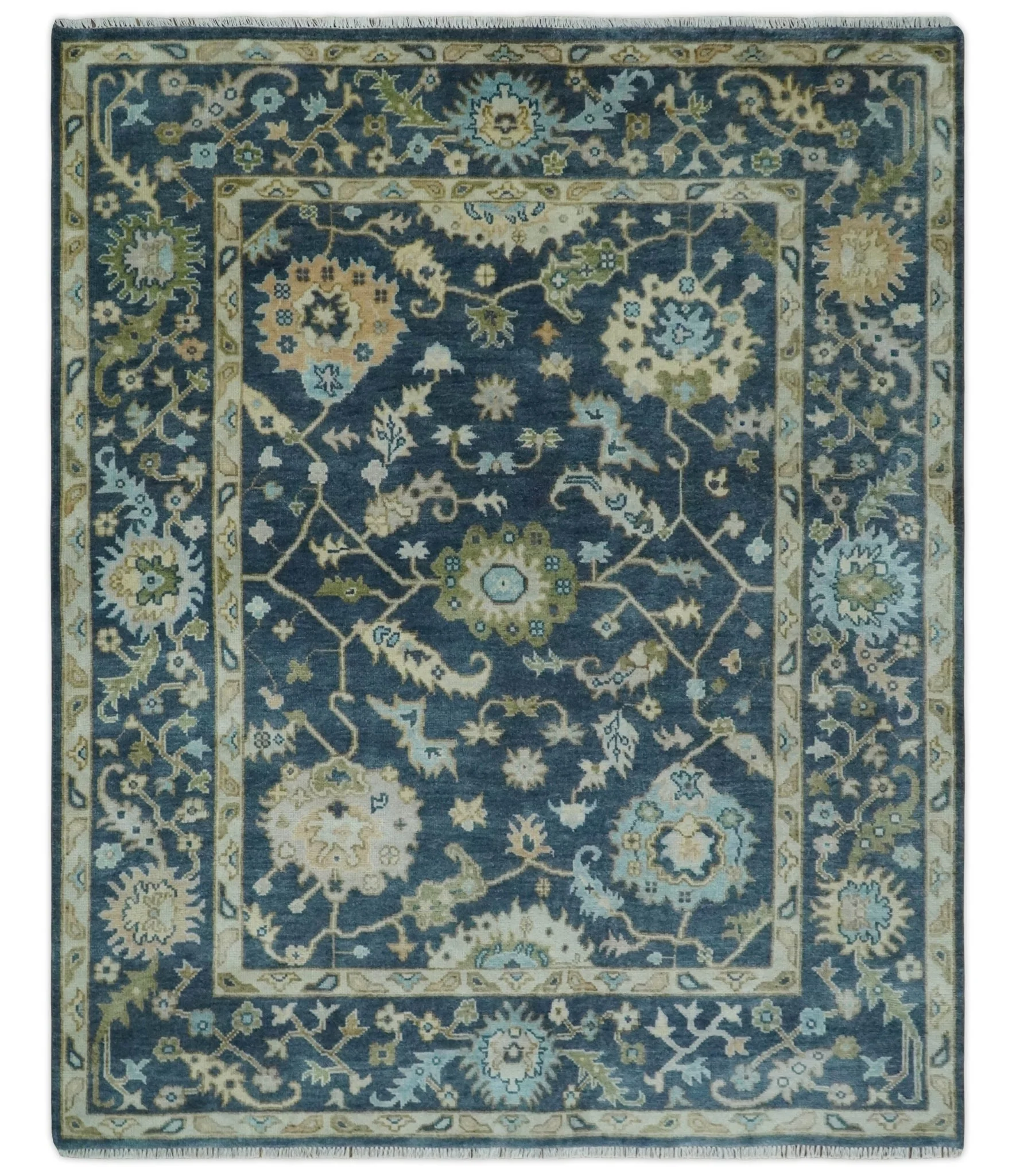 Custom Made Blue, Beige and Green Multi size Hand knotted Traditional Oushak Wool Area Rug - Image 11