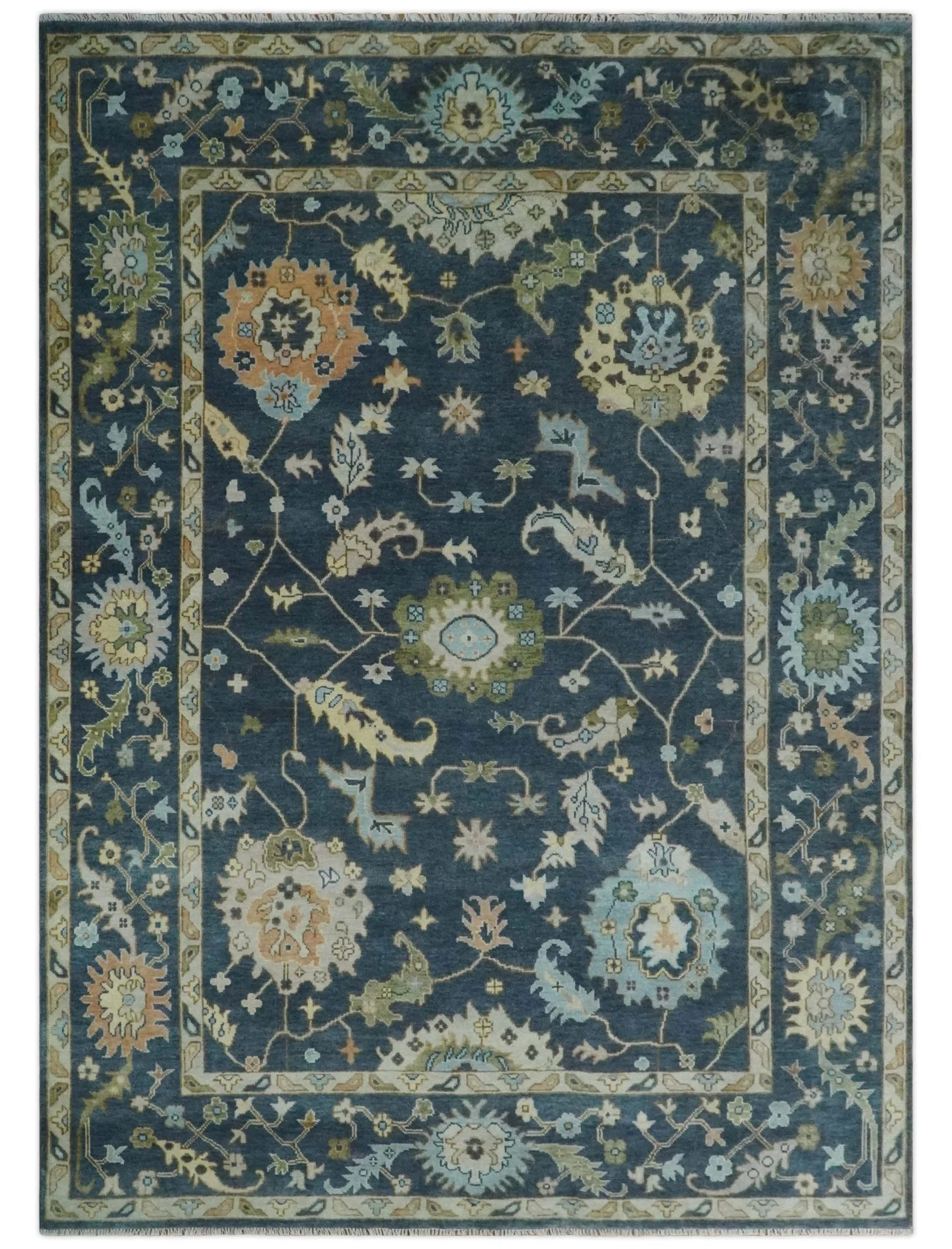 Custom Made Blue, Beige and Green Multi size Hand knotted Traditional Oushak Wool Area Rug - Image 12