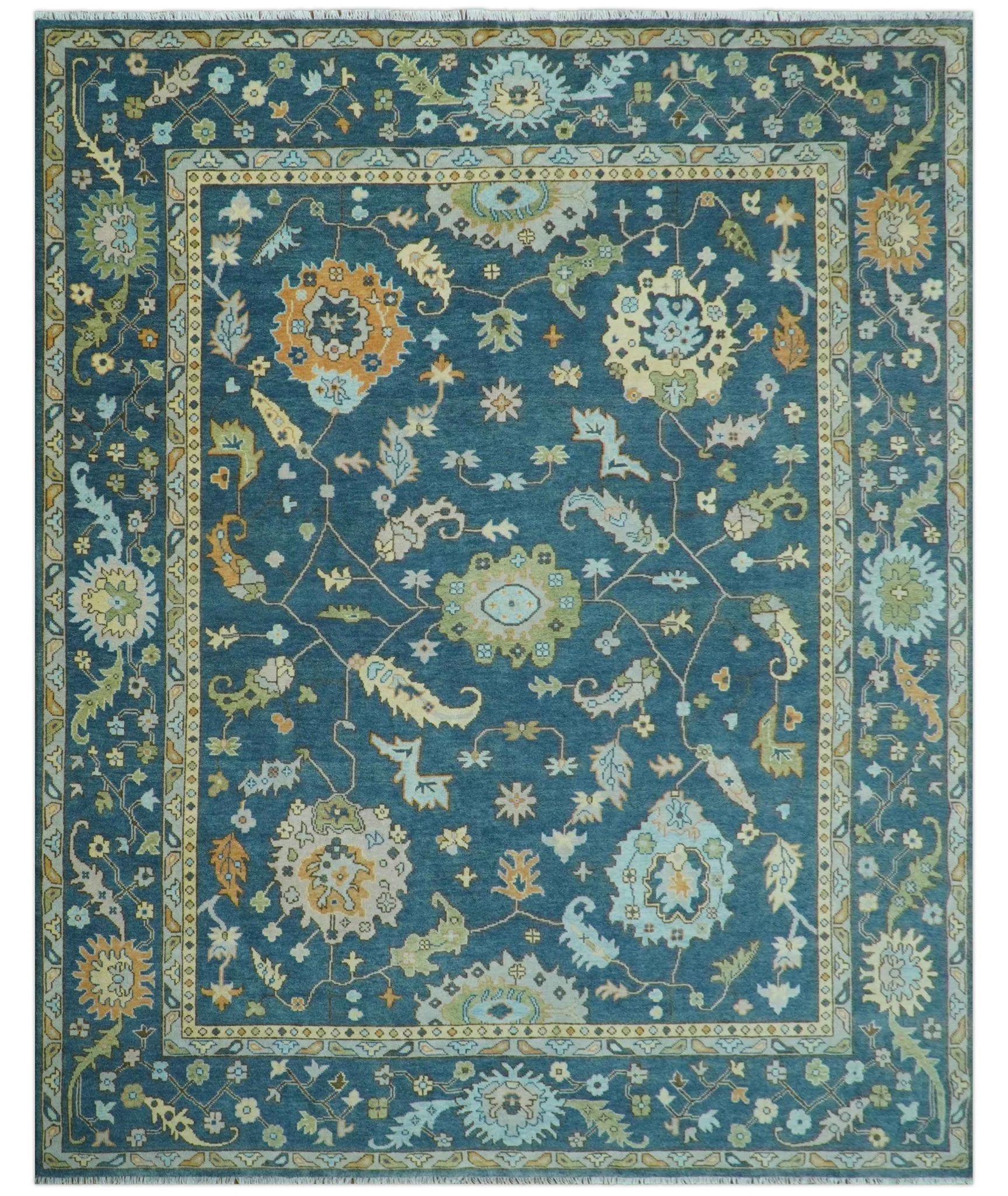 Custom Made Blue, Beige and Green Multi size Hand knotted Traditional Oushak Wool Area Rug - Image 13