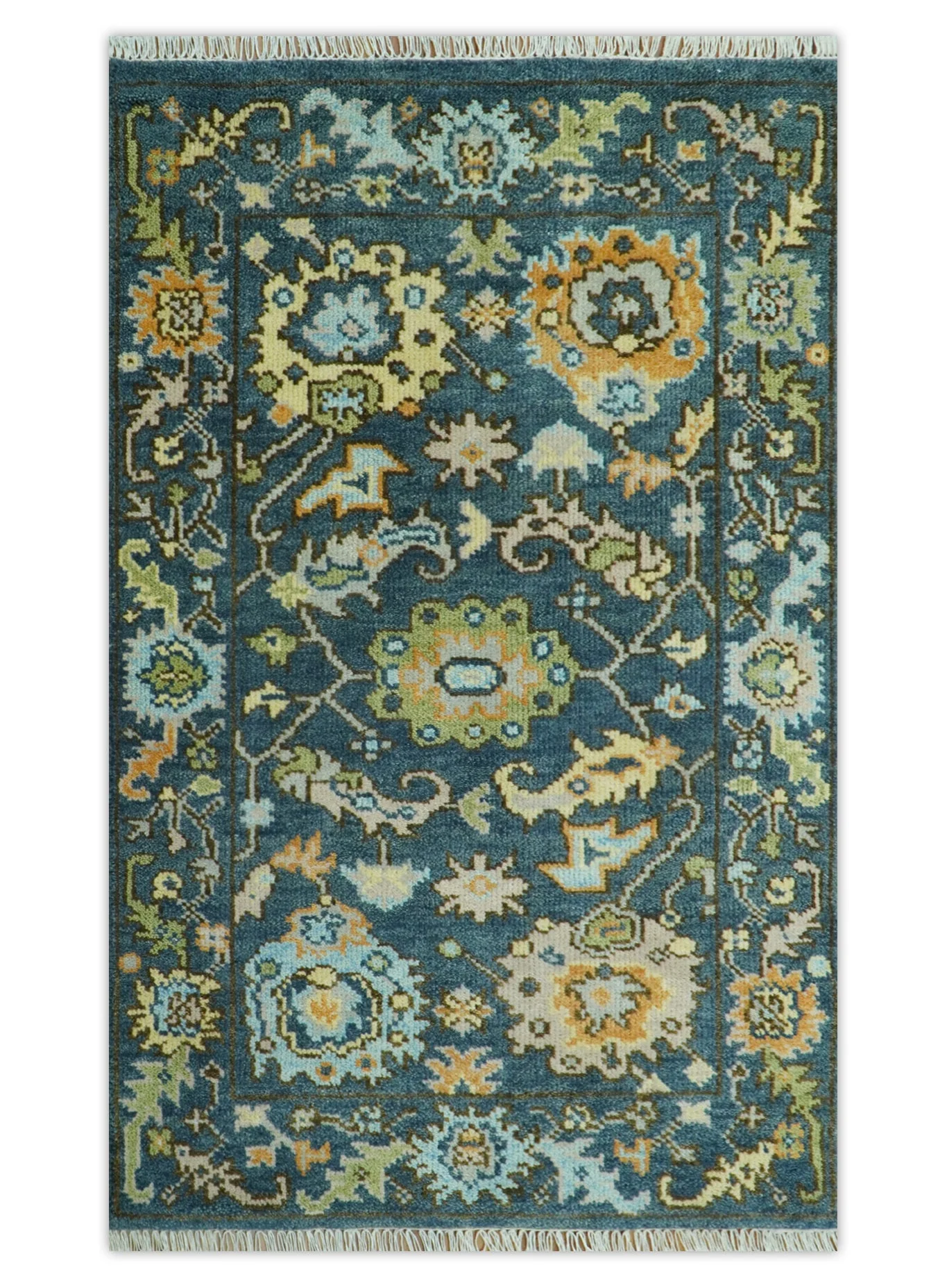 Custom Made Blue, Beige and Green Multi size Hand knotted Traditional Oushak Wool Area Rug - Image 14