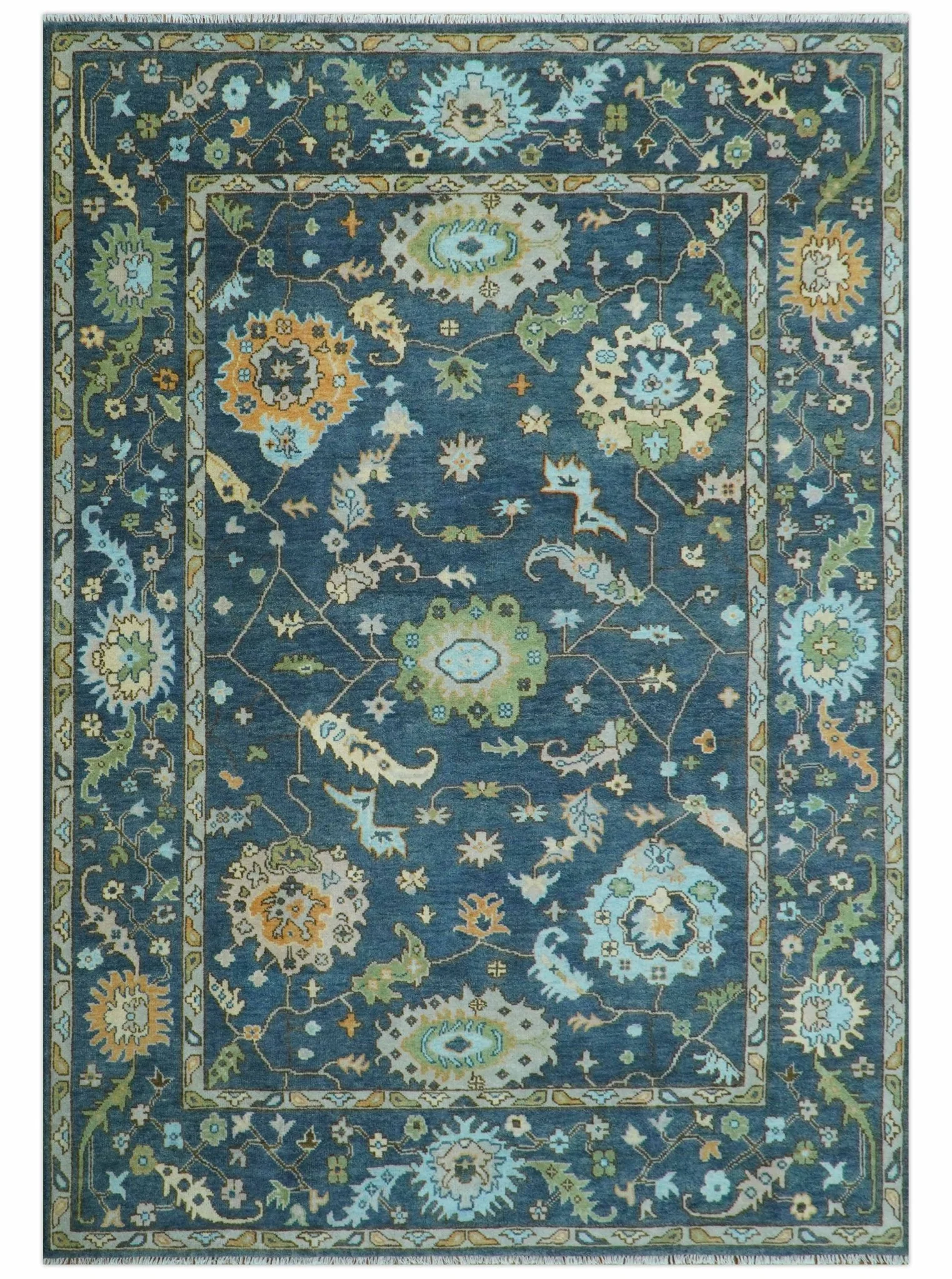 Custom Made Blue, Beige and Green Multi size Hand knotted Traditional Oushak Wool Area Rug - Image 15