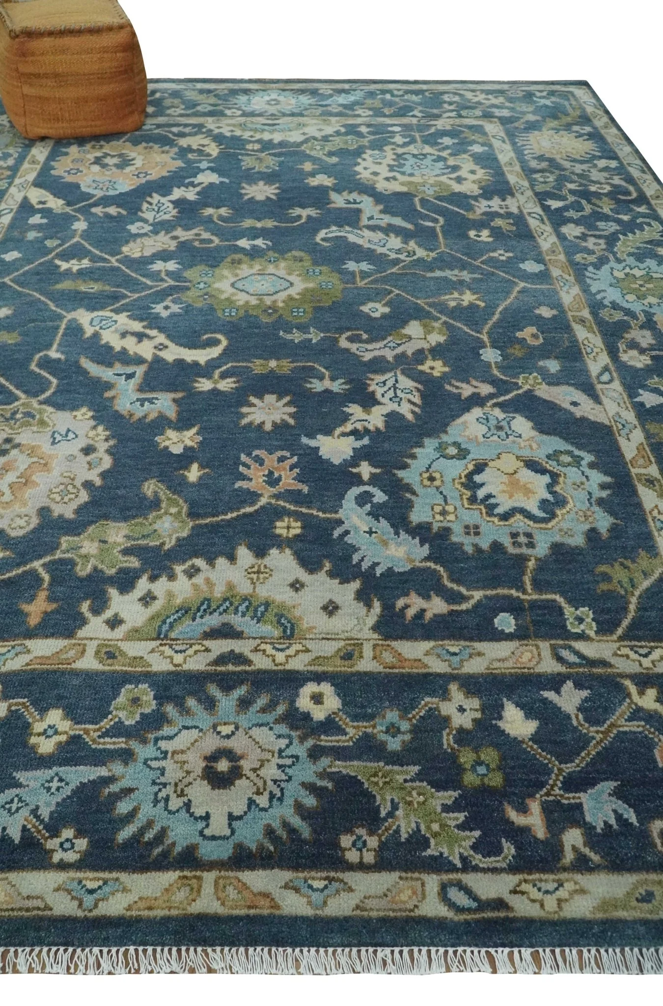 Custom Made Blue, Beige and Green Multi size Hand knotted Traditional Oushak Wool Area Rug - Image 3