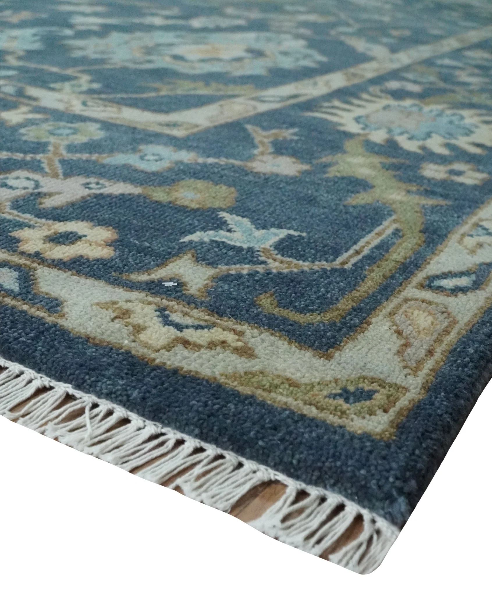 Custom Made Blue, Beige and Green Multi size Hand knotted Traditional Oushak Wool Area Rug - Image 5