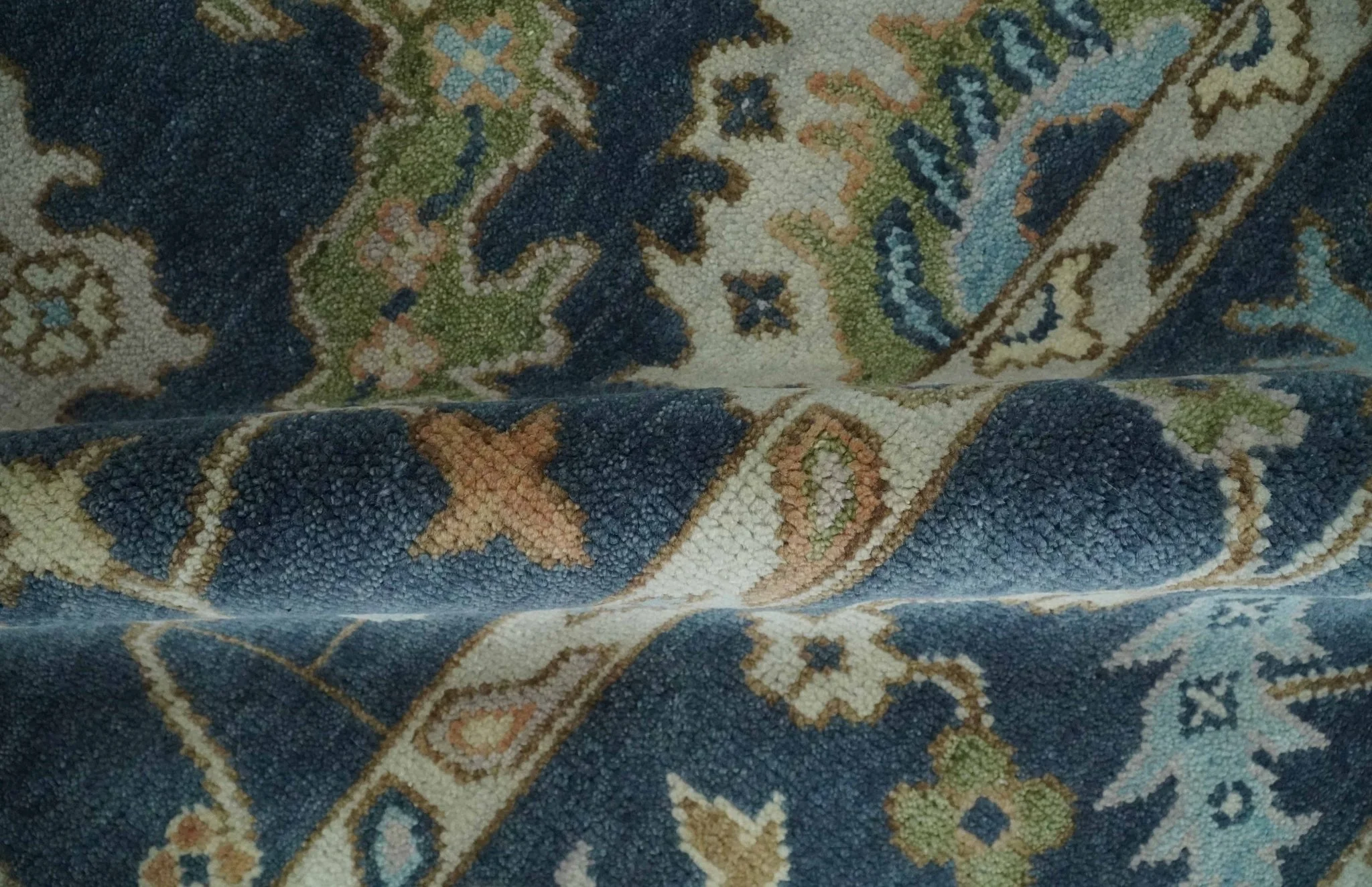 Custom Made Blue, Beige and Green Multi size Hand knotted Traditional Oushak Wool Area Rug - Image 6