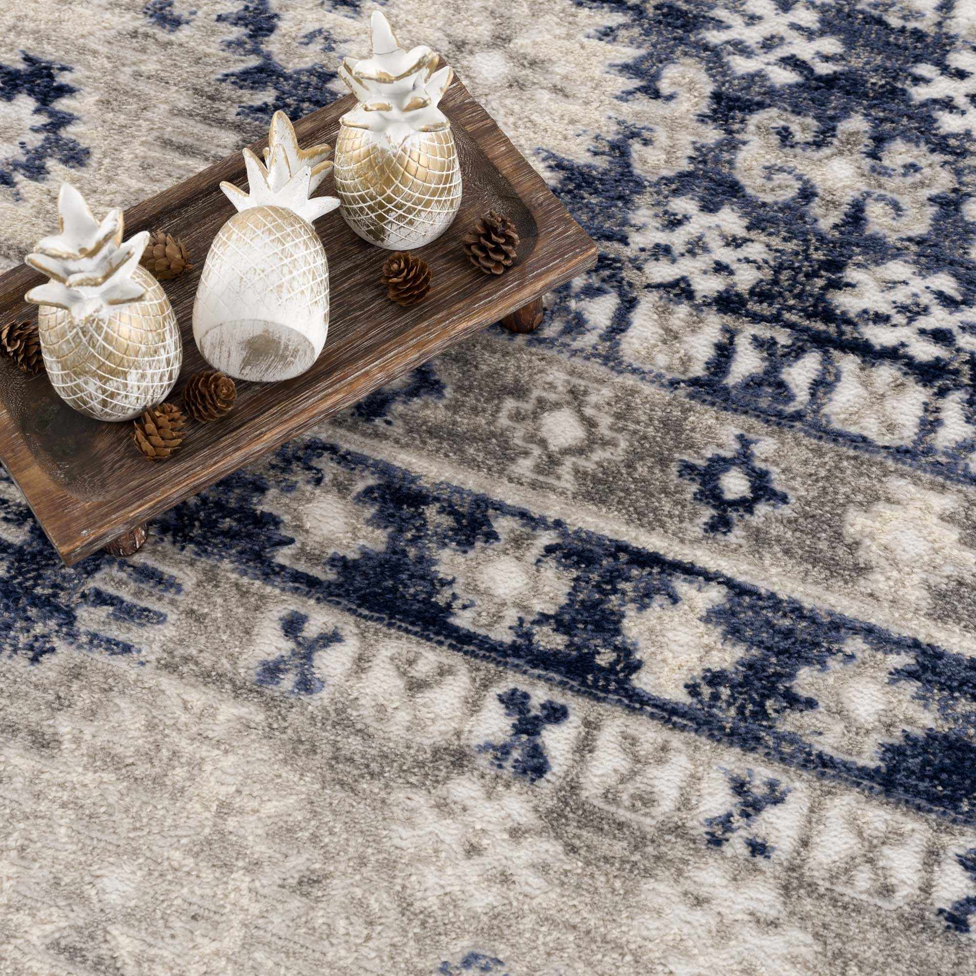 Blue, Beige and Taupe Traditional oriental bohemian area rug - Image 11