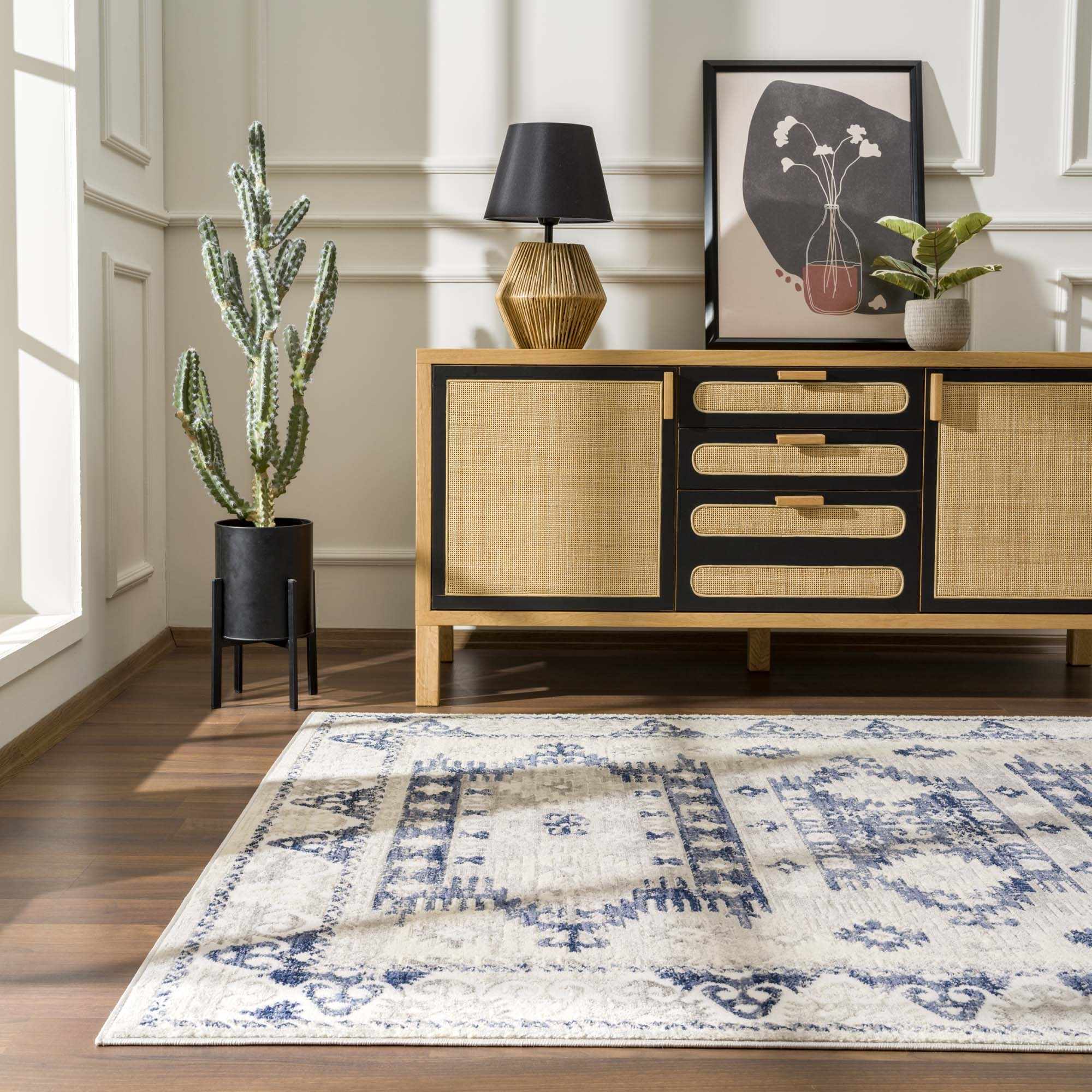 Blue, Beige and Taupe Traditional oriental bohemian area rug - Image 14
