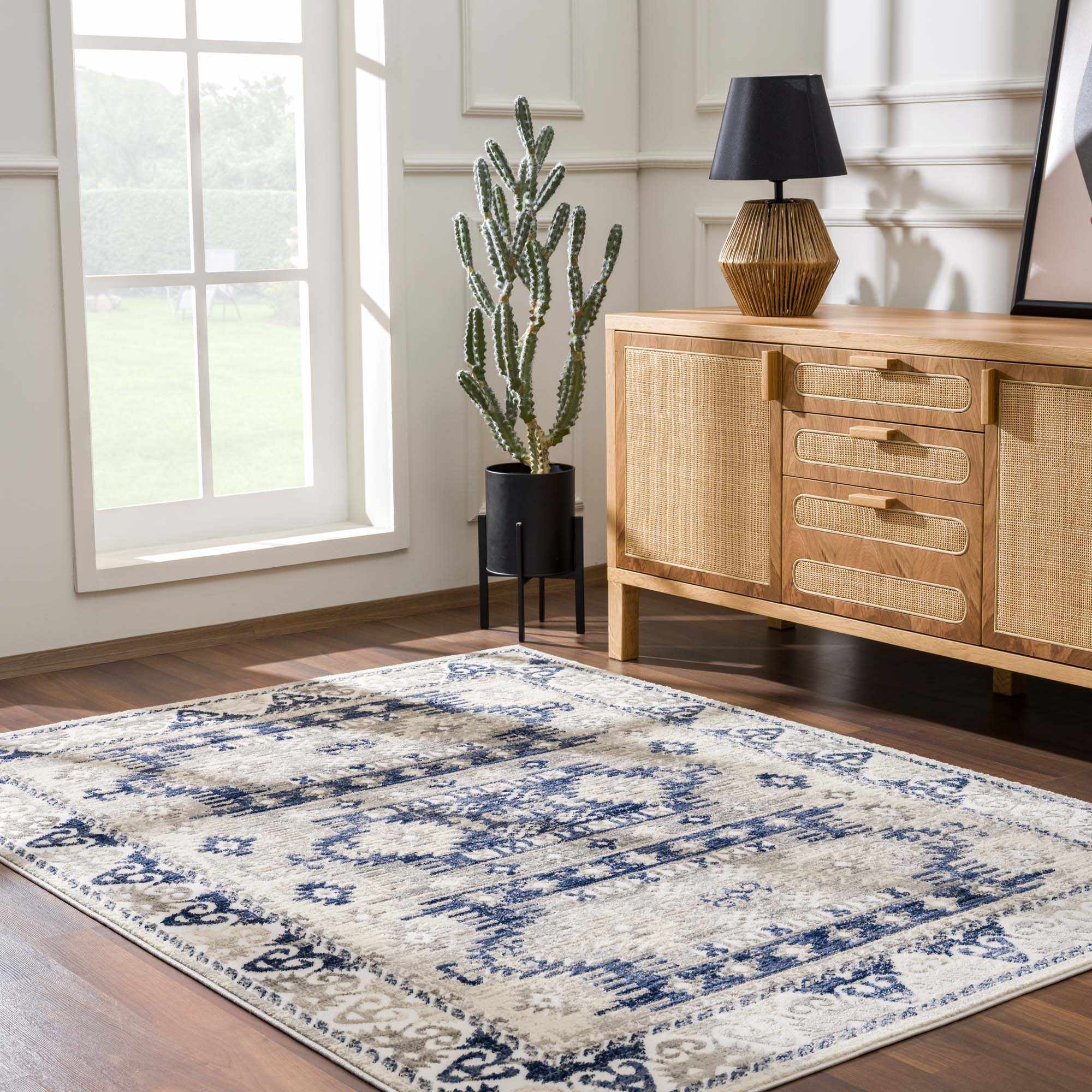 Blue, Beige and Taupe Traditional oriental bohemian area rug - Image 2