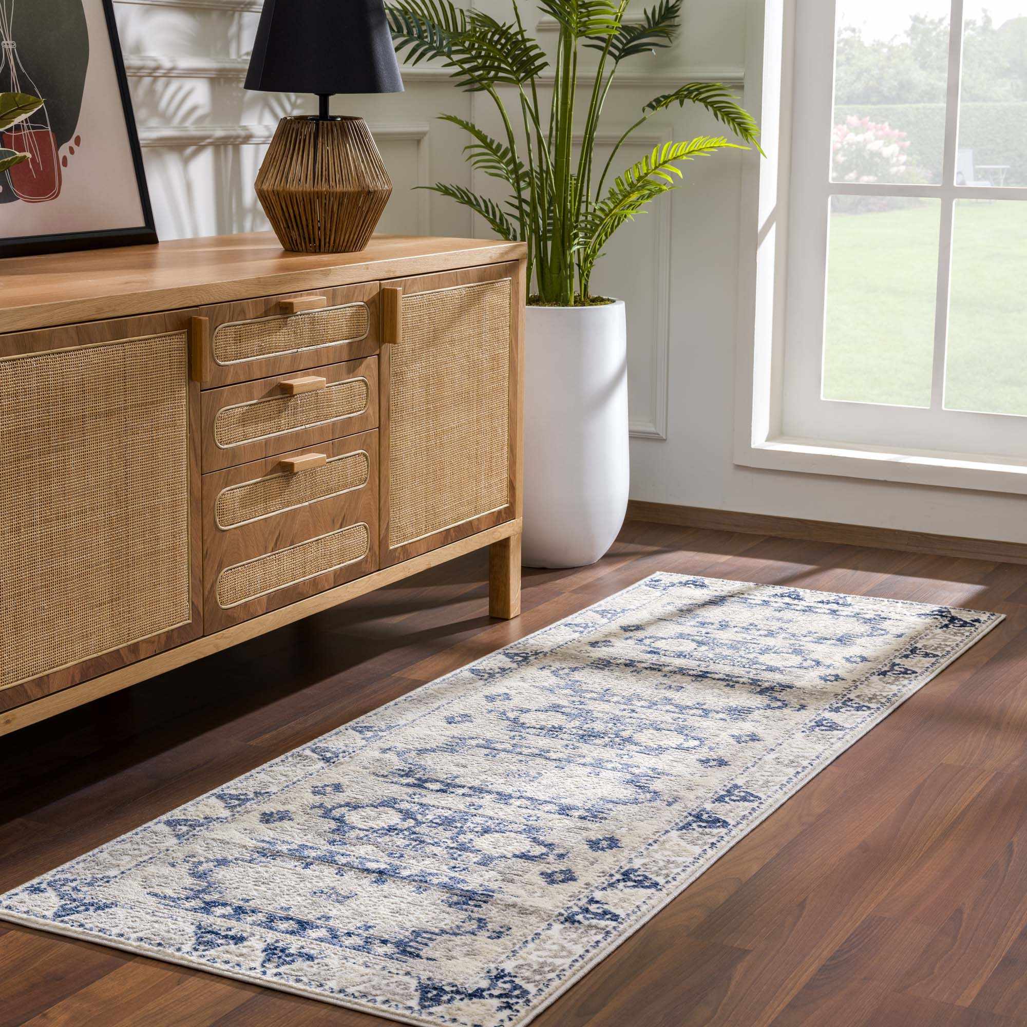 Blue, Beige and Taupe Traditional oriental bohemian area rug - Image 3