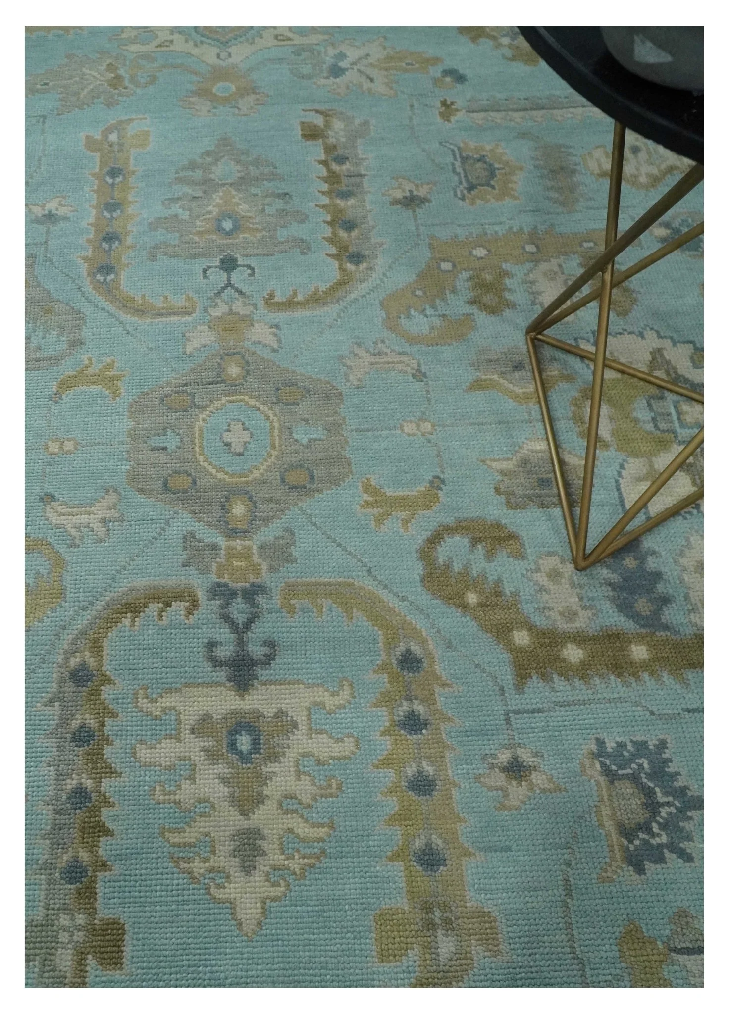 Custom Made Blue, Brown and Ivory Hand knotted Traditional Oushak Wool Rug - Image 2