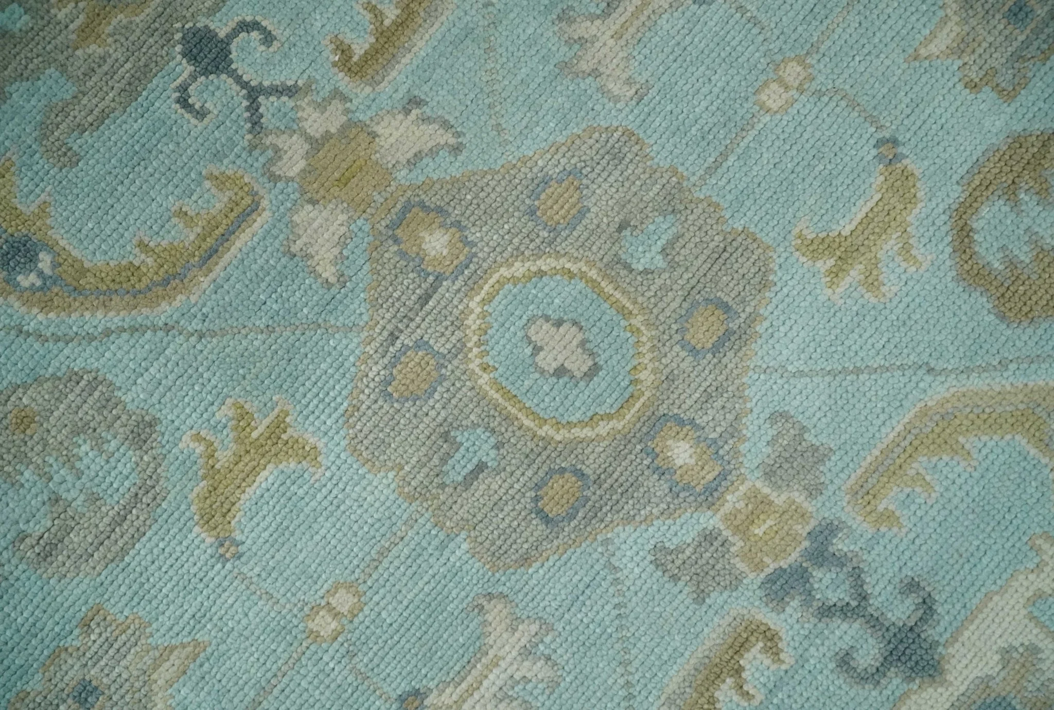 Custom Made Blue, Brown and Ivory Hand knotted Traditional Oushak Wool Rug - Image 4