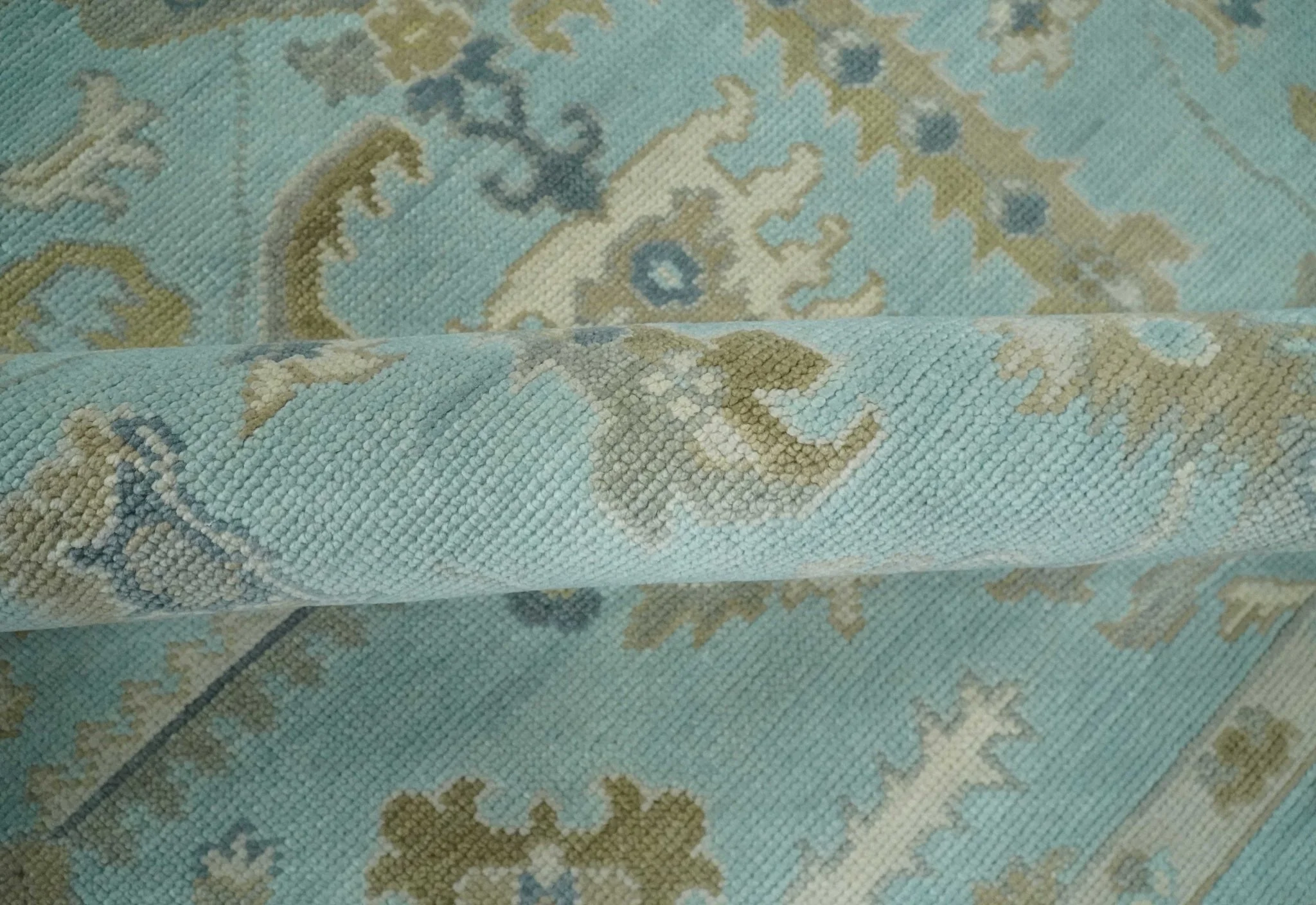 Custom Made Blue, Brown and Ivory Hand knotted Traditional Oushak Wool Rug - Image 6
