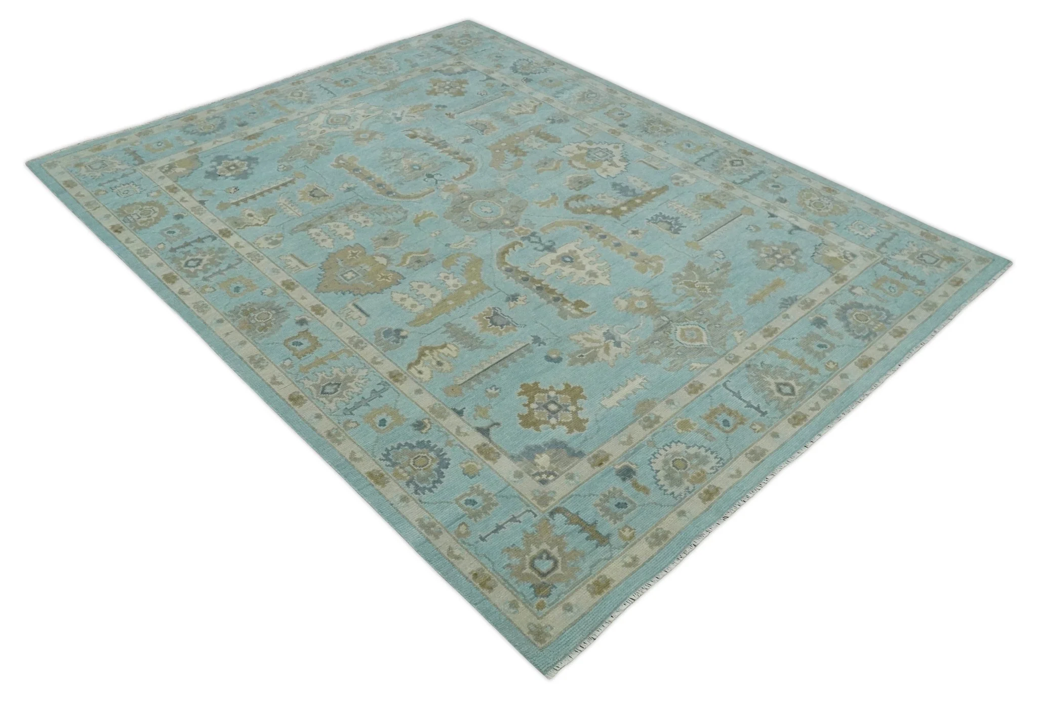 Custom Made Blue, Brown and Ivory Hand knotted Traditional Oushak Wool Rug - Image 9