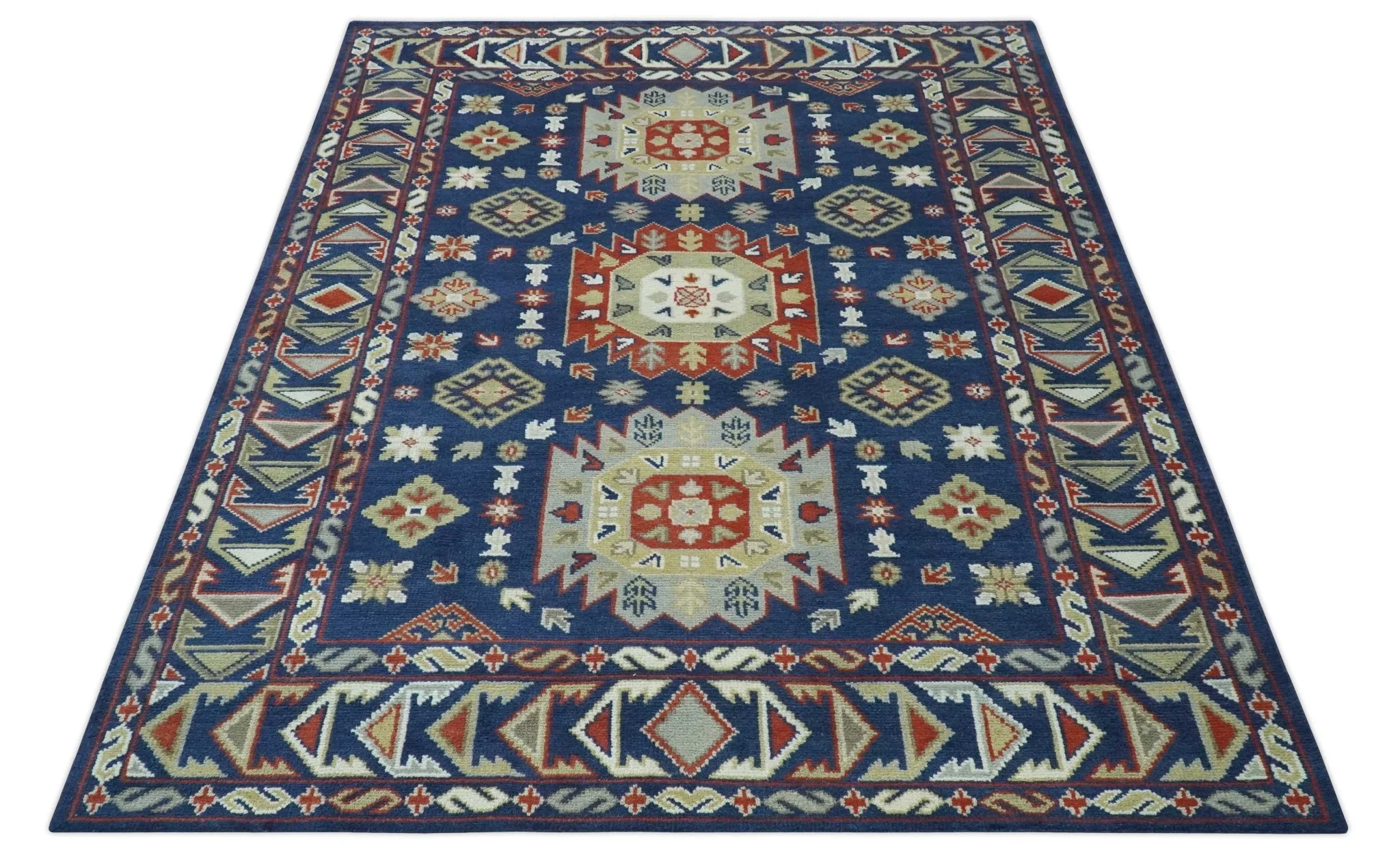 Red, Brown and Olive Traditional Hand knotted Custom Made Wool Area Rug - Image 10